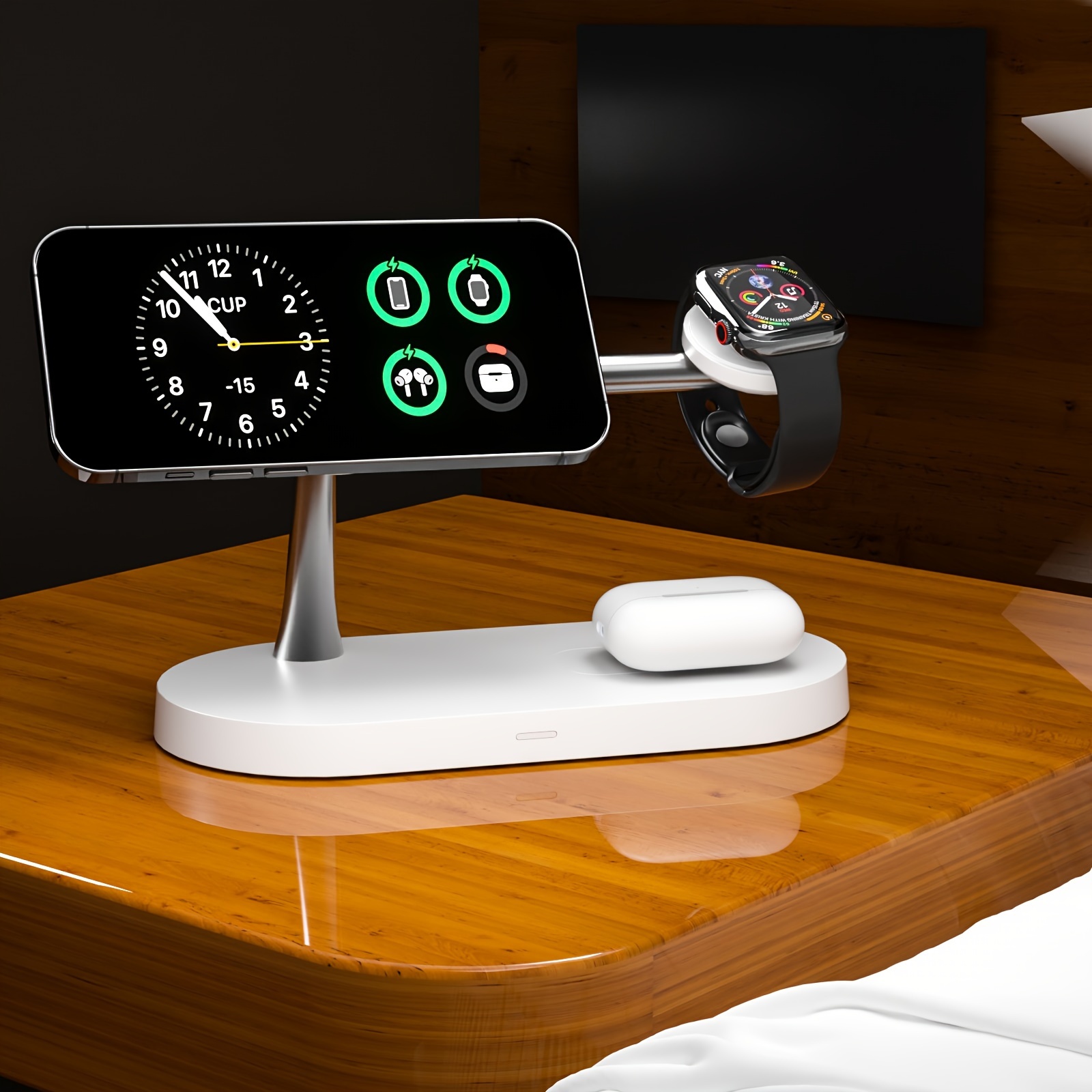 Belkin Cargador inalámbrico MagSafe 3 en 1, carga rápida para iPhone de 15  W, Apple Watch, estación de carga AirPods y soporte de carga magnético para