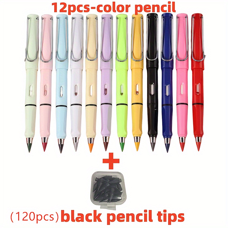 12 Colors Inkless Pencil Nibs Colored Eternal Pencil Refills - Temu