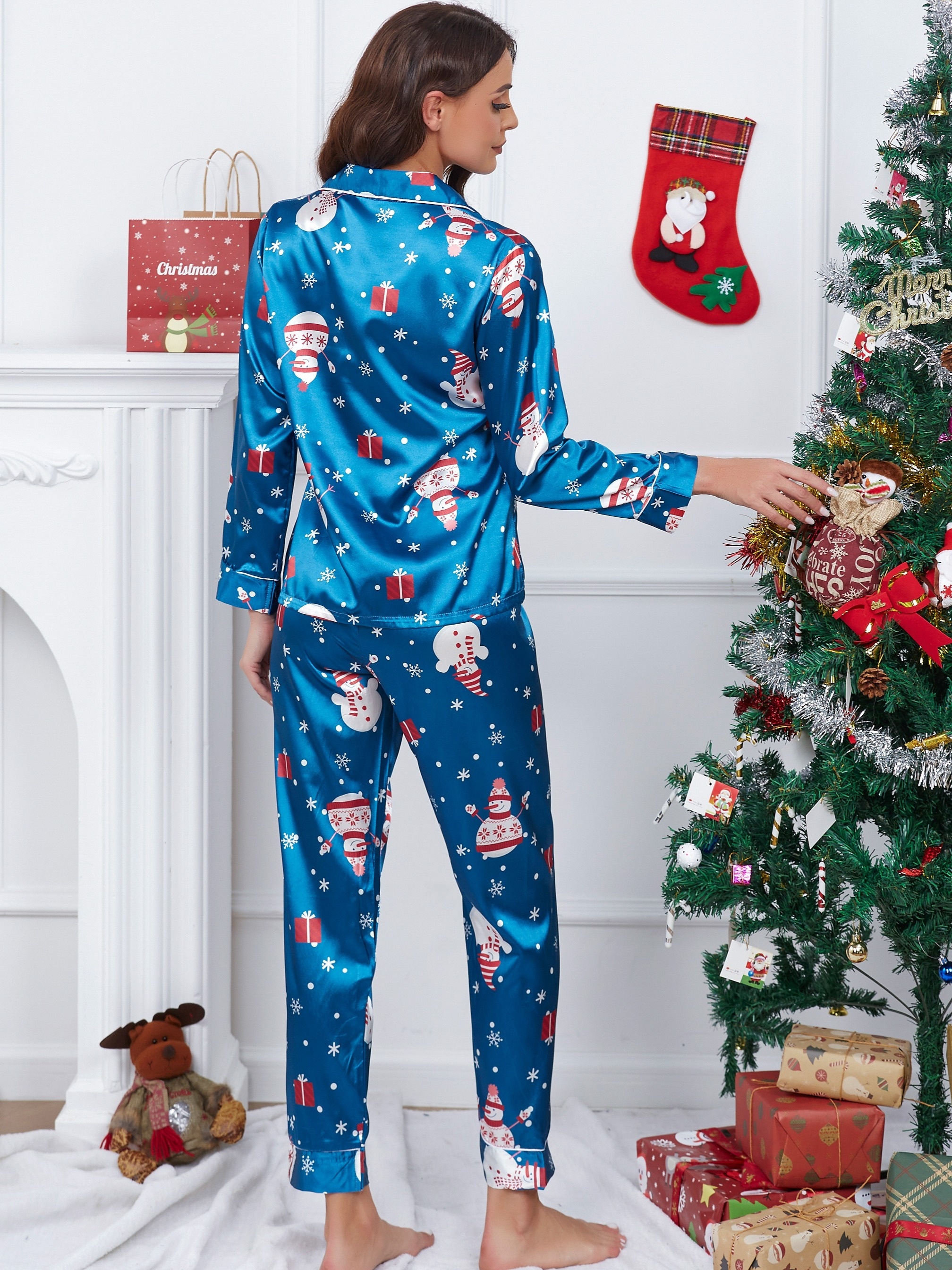 WJHWSX Stars Above Pajamas Casual Christmas Pajamas Women Clearance Blue  Pullover Long Sleeve Printed Set 