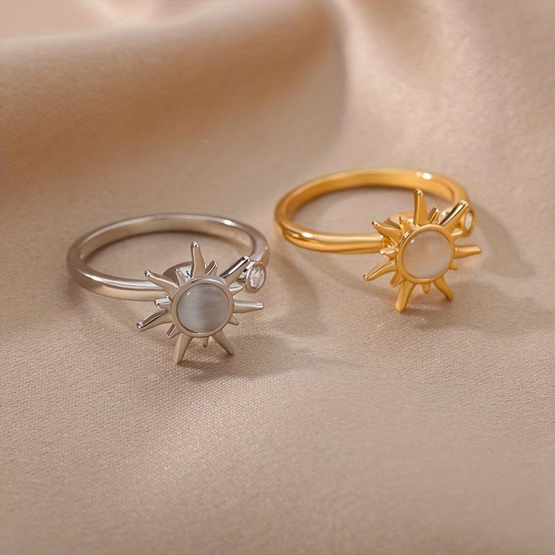 Women's Rotating Sun Opal Adjustable Ring, Stainless Steel