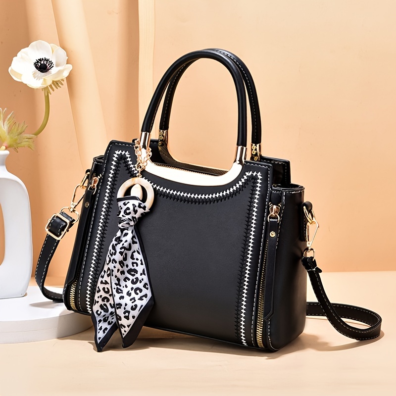Trendy Minimalist Tote Bag, Large Capacity Shoulder Bag With Clutch Purse &  Scarf Decor - Temu