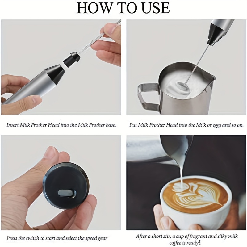 Electric Double Whisk Milk Frother Handheld Black USB Rechargeable Drink  Mixer, 3 Speeds Adjustable Electric Whisk Foam Maker Detachable for Coffee