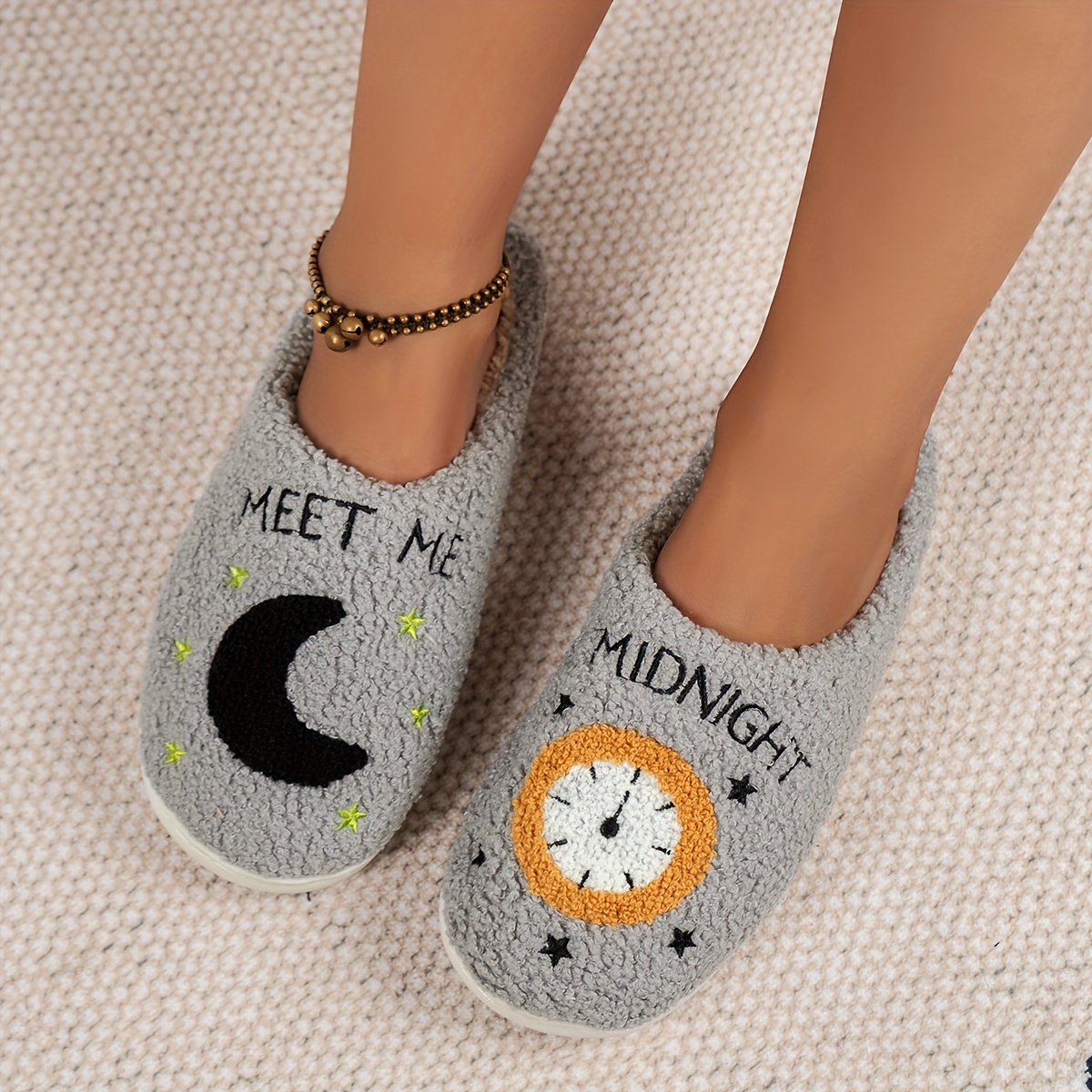 Women's Indoor Fuzzy Slippers Closed Toe Warm Cozy Midnight Temu