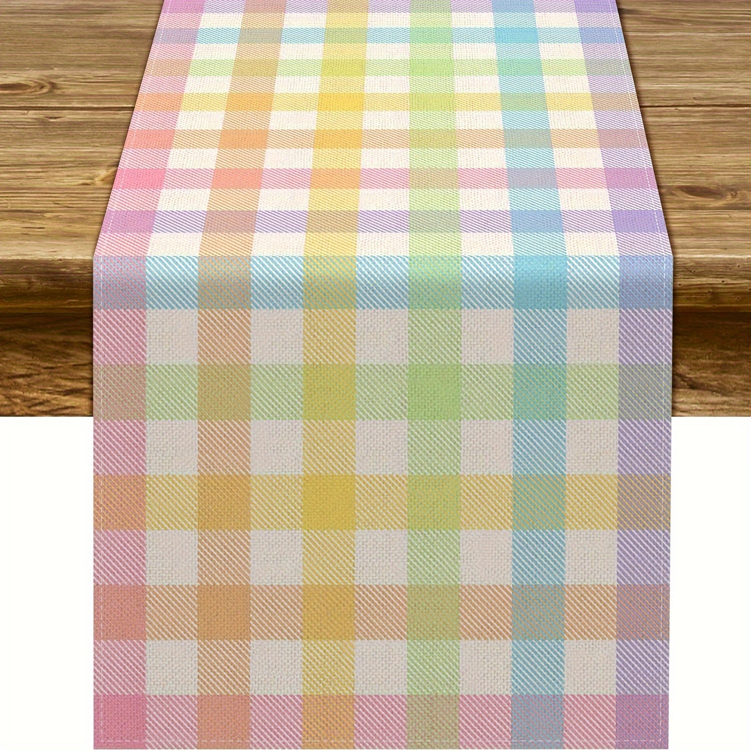 

1pc, Polyester Table Runner, Easter Colorful Buffalo Plaid Check Table Runner, Spring Holiday Farmhouse Fireplace Table Cover, Kitchen Dinning Room Home Party Decoration, Room Decor