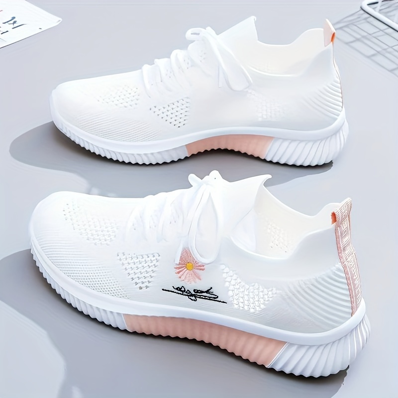 

Women's Daisy Knitted Sock Sneakers, Breathable & Comfortable Lace Up Sports Shoes, Casual Running Walking Sneakers