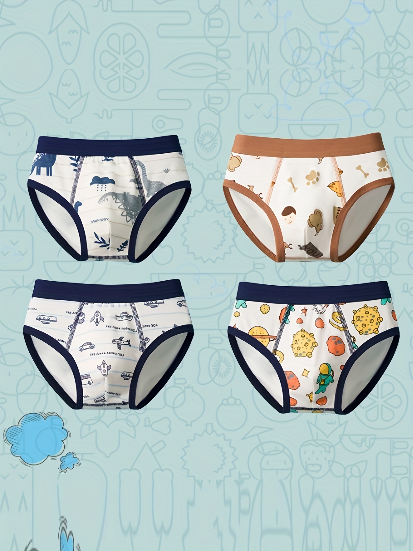 4pcs Panties Cartoon Astronaut Boxer Comfortable Cartoon Briefs Kids  Underwear Cotton Mid-waist Boy Underpants Children - AliExpress