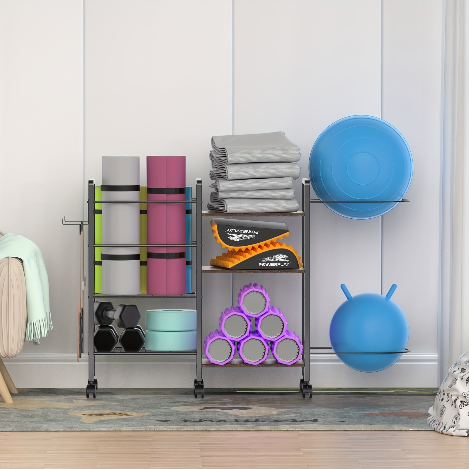 1pc Yoga Mat Storage Rack, Metal Dumbbell Storage Rack For Home Gym, Foam  Roller Yoga Mat Resistance Band Fitness Equipment Storage Rack With Hook And