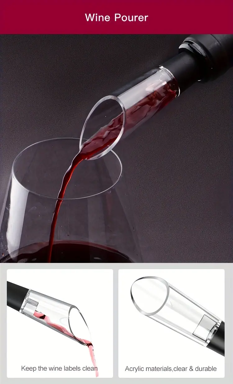 1pc electric wine opener set with charging automatic grape wine opener spiral corkscrew cork opener vacuum preservation stopper wine pourer wine tool set details 2