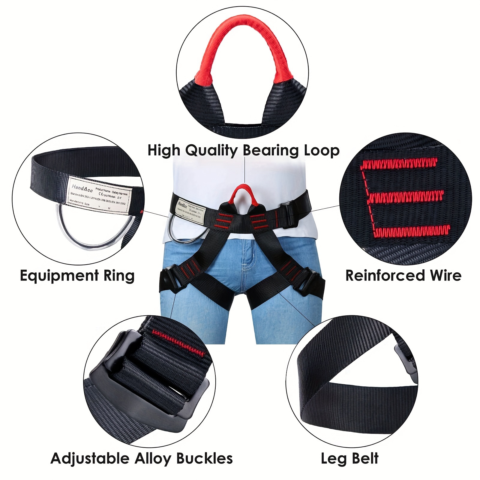 BENTISM Safety Climbing Harness Full Body Harness Fall Protection Rock  Climbing Equip Gear Rappelling Harness with Padding & Quick Connect Buckles  (L)