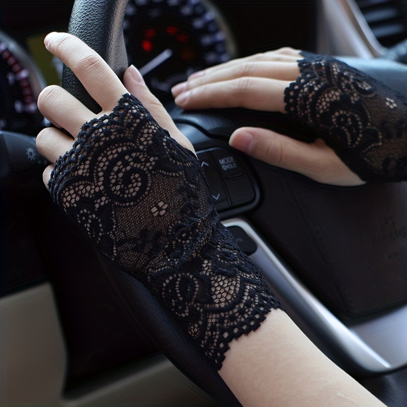 1pair Fashionable Ladies' Lace Fingerless Long Gloves, Perfect For