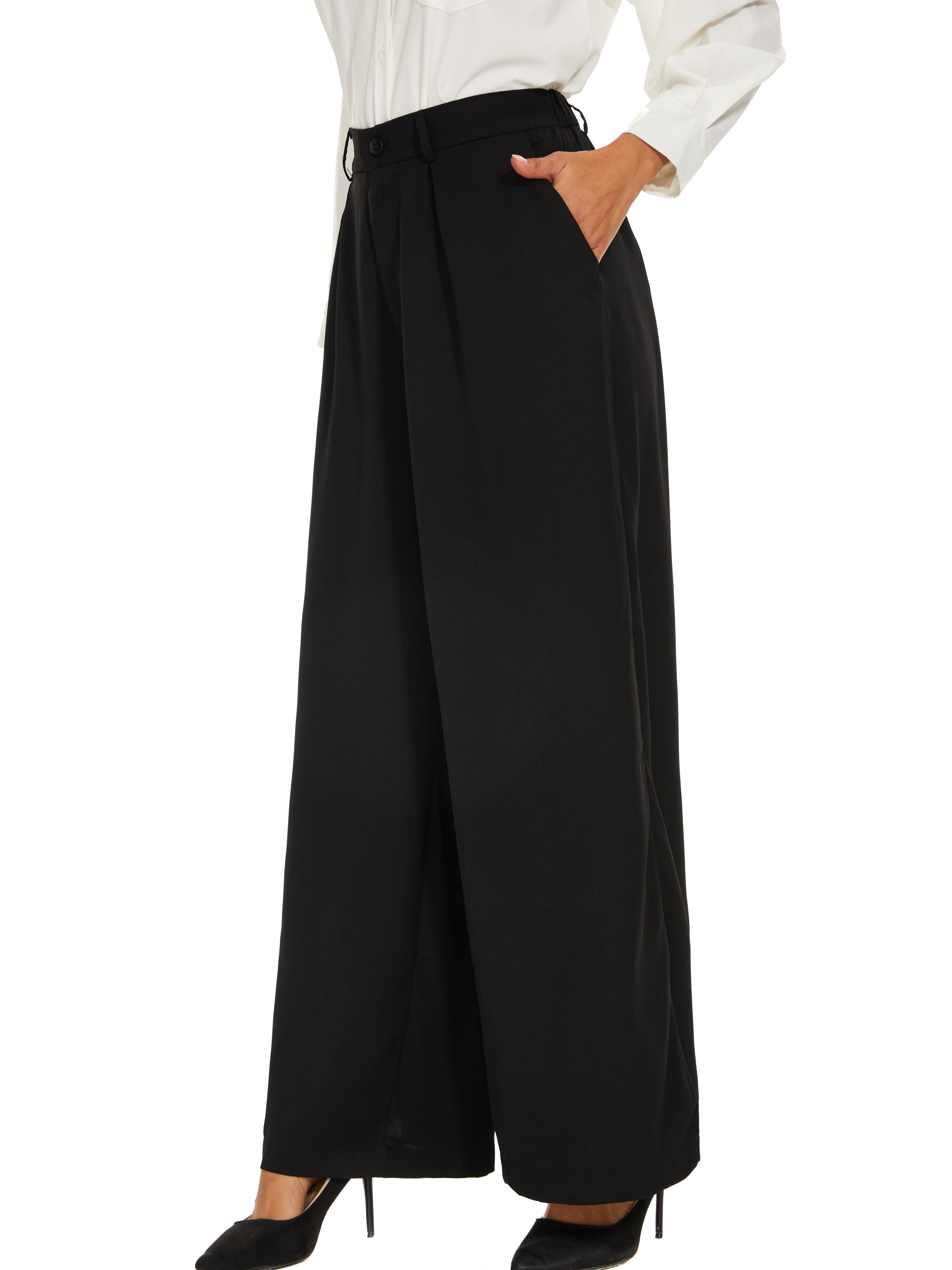 NUANYOYO Woman's Casual Full-Length Loose Pants,Solid Color Slim High Waist Wide  Leg Pants,Womans Straight Wide Leg (Black,S) at  Women's Clothing  store