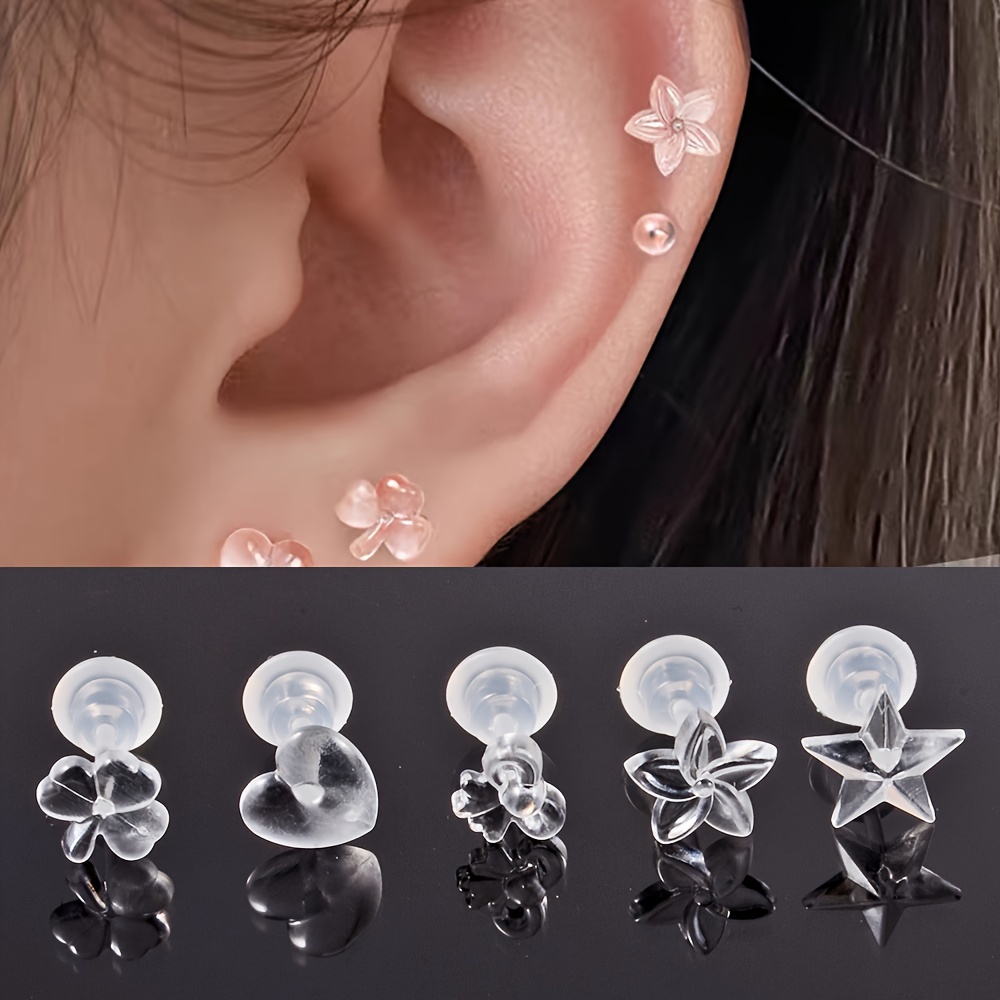 10PCS Mix Styles Plastic Earrings Clear Ear Pins and Resin Earring Backs