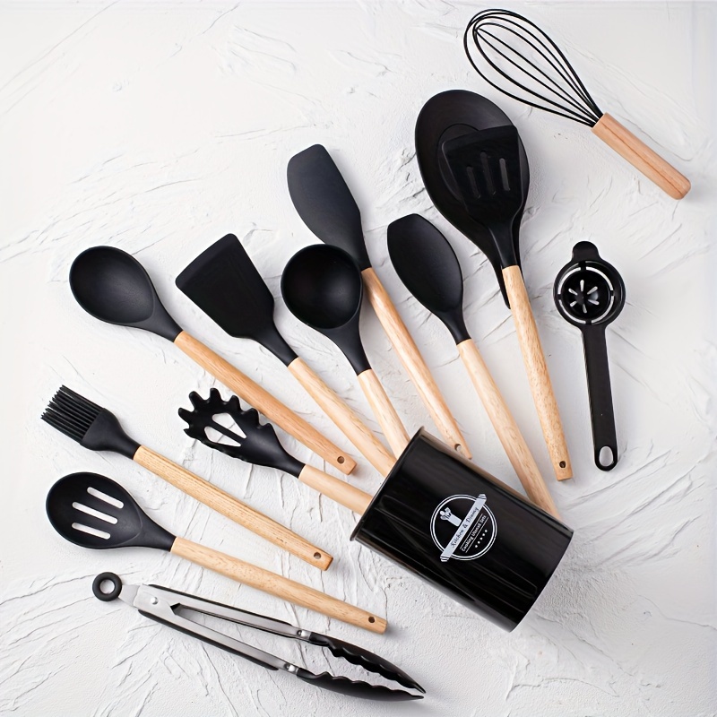 Silicone Utensil Set, Kitchen Utensil Set, Safety Cooking Utensils Set,  Non-stick Cooking Utensils Set With Wooden Handle, Washable Modern  Cookware, Kitchen Stuff, Kitchen Gadgets, Kitchen Essentials, Chrismas  Gifts, Halloween Gifts - Temu