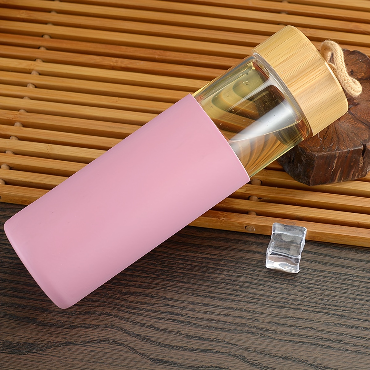 Glass Water Bottle With Bamboo Lid And Silicone Sleeve High - Temu