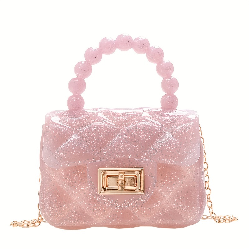 Classic Jumbo Pearl Handle Quilted Jelly Handbags w/Golden Chain