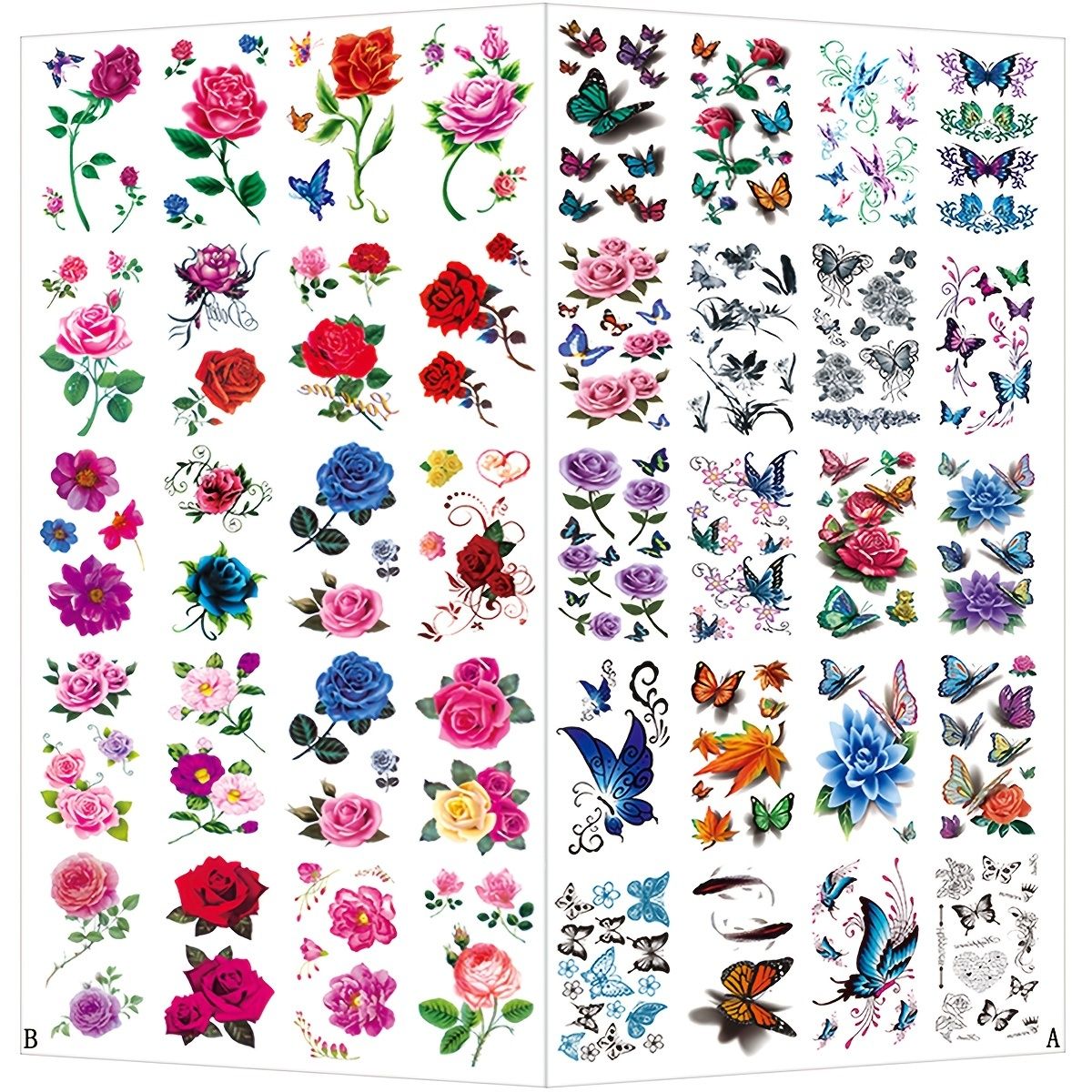 20pcs Set Small Little Temporary Tattoo Sticker For Women Flower Floral  Butterfly Alphabet Letter Words Stripe