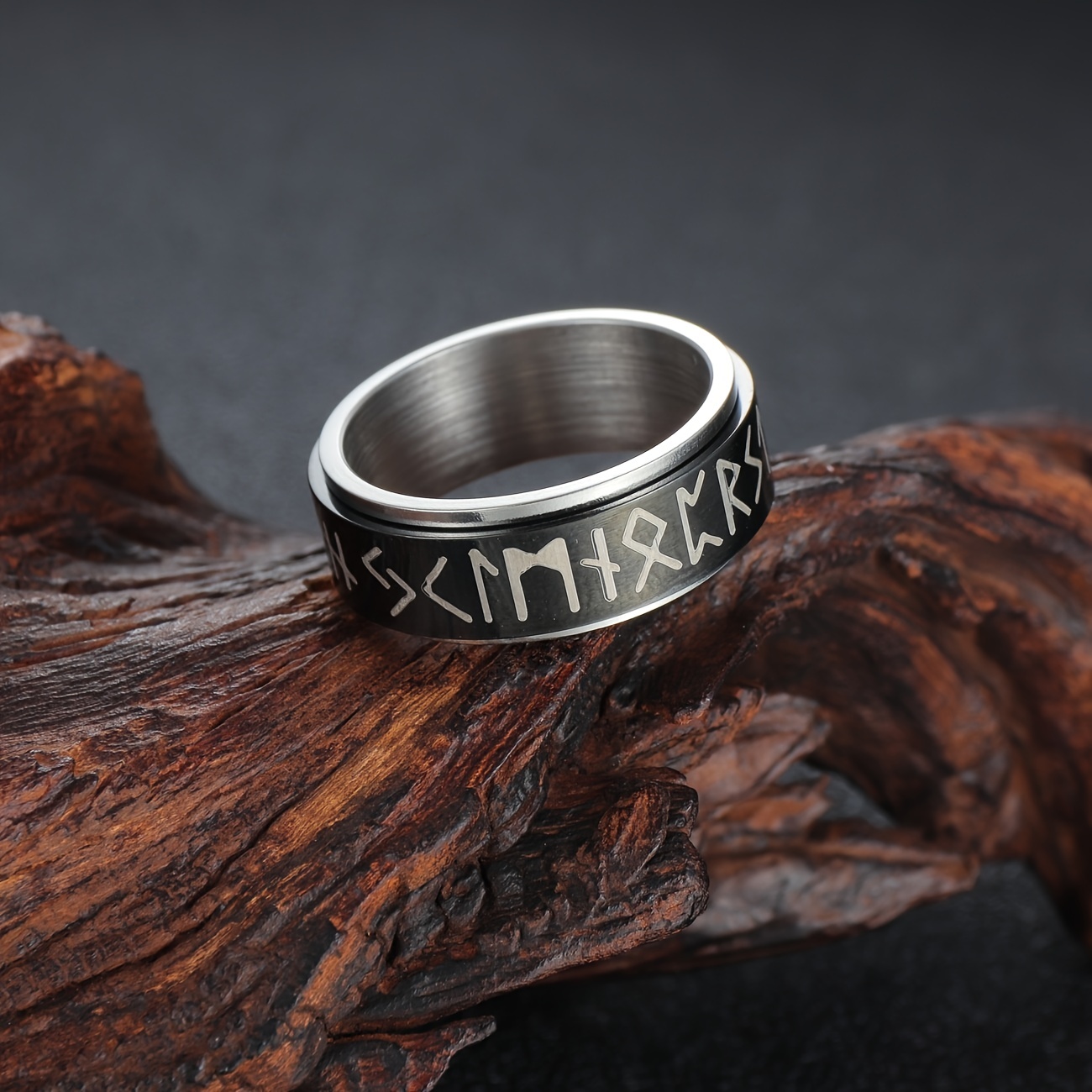 Retro Roman Numerals Viking Words Engraved Ring