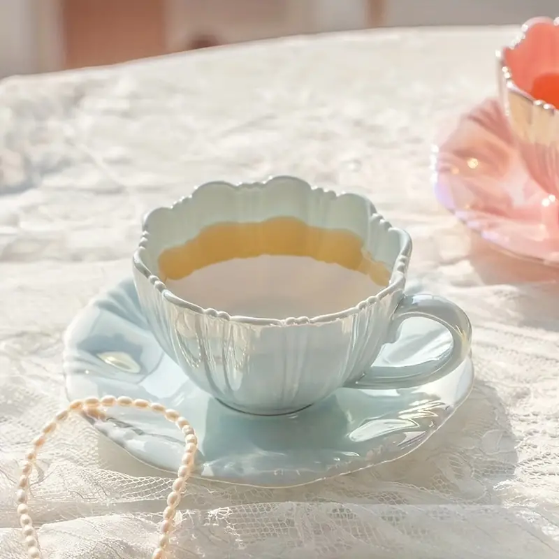 Flower Coffee Cup And Saucer Ceramic Teacup And Saucer Set - Temu