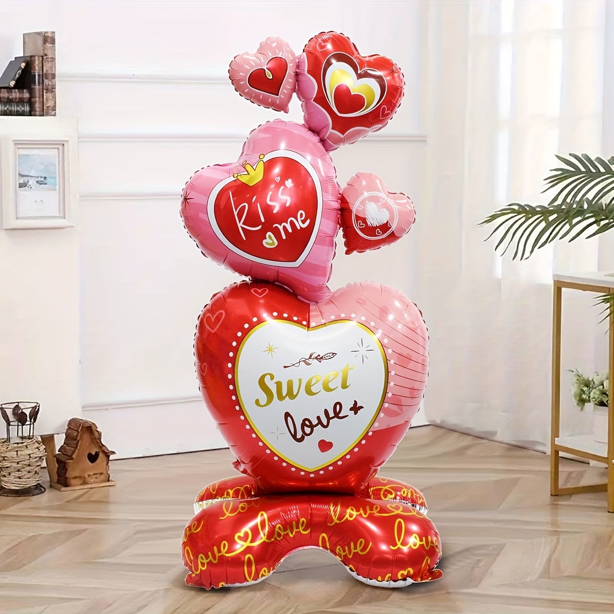 

1pc, Heart-to-heart Shaped Foil Balloon With Large Base, Decoration For Love, Valentine's Day, Confession, Proposal, Wedding, Wedding Room Party, Party Decor Supplies