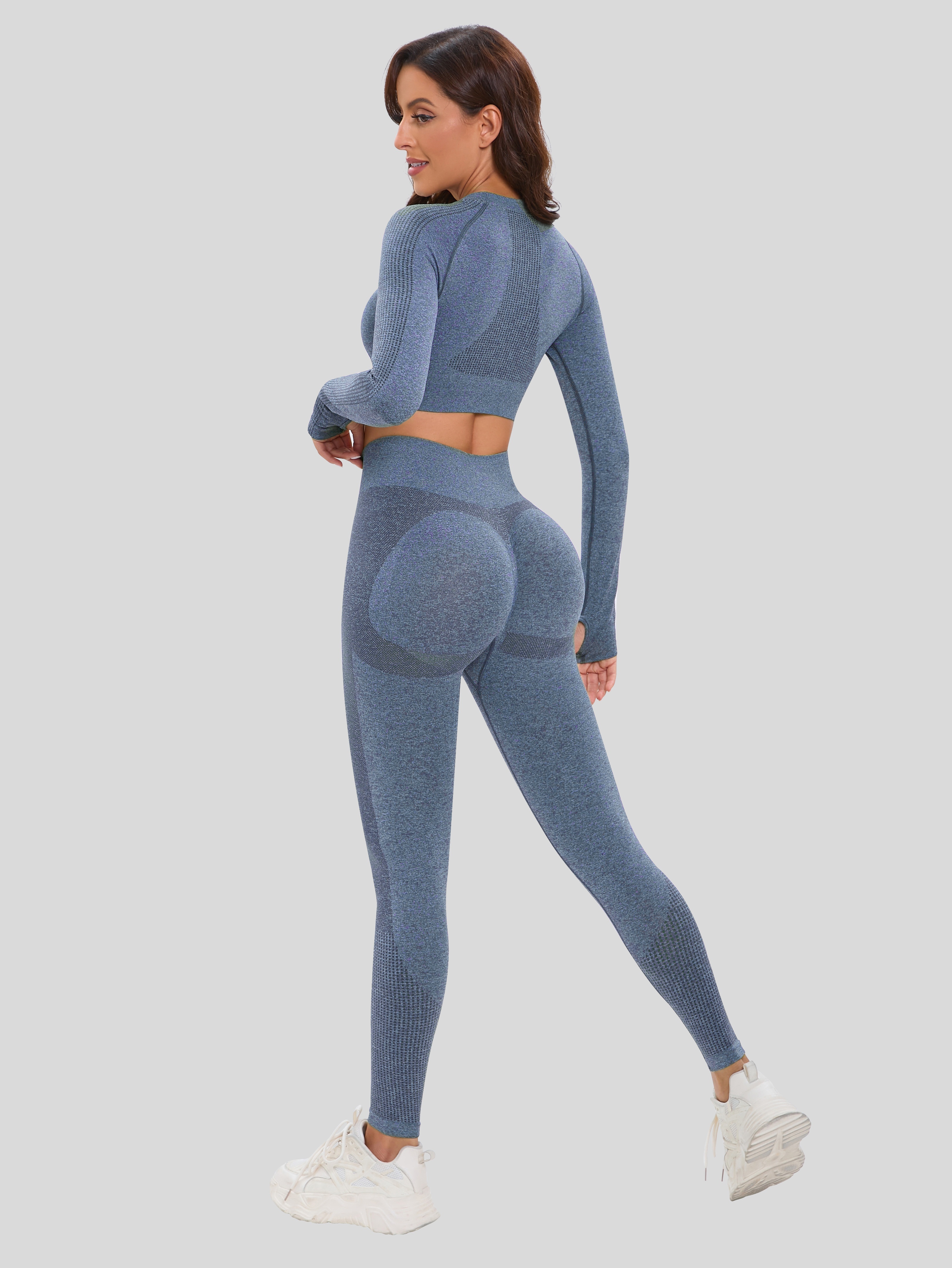 Buy Kidwala 2 Pieces Power Set - High Waisted Leggings with Cropped Long  Sleeves Top with Thumb holes Workout Gym Yoga Mesh Outfit for Women (Small,  Blue) Online - Shop on Carrefour UAE