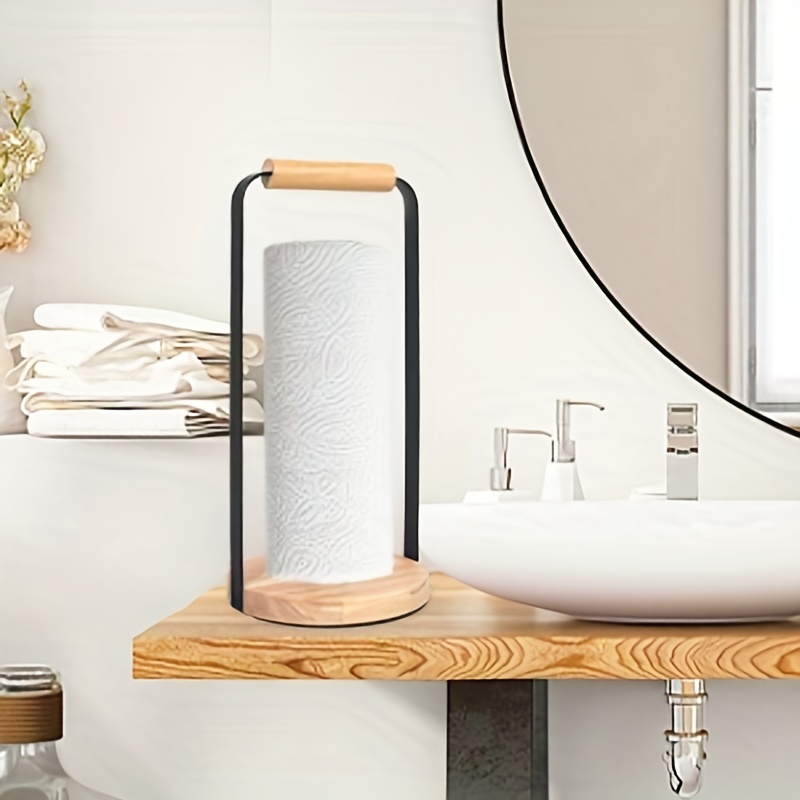 Vertical Paper Towel Holder Wooden Iron Paper Towel Holder - Temu