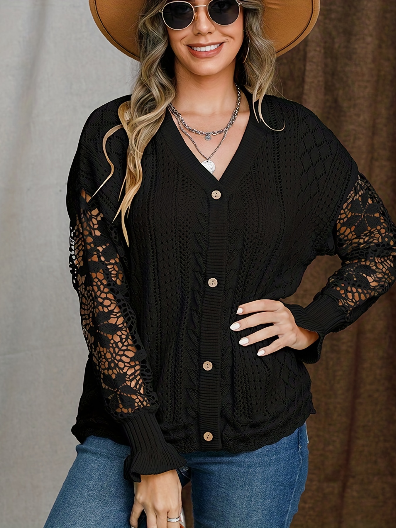 Womens black lace on sale cardigan