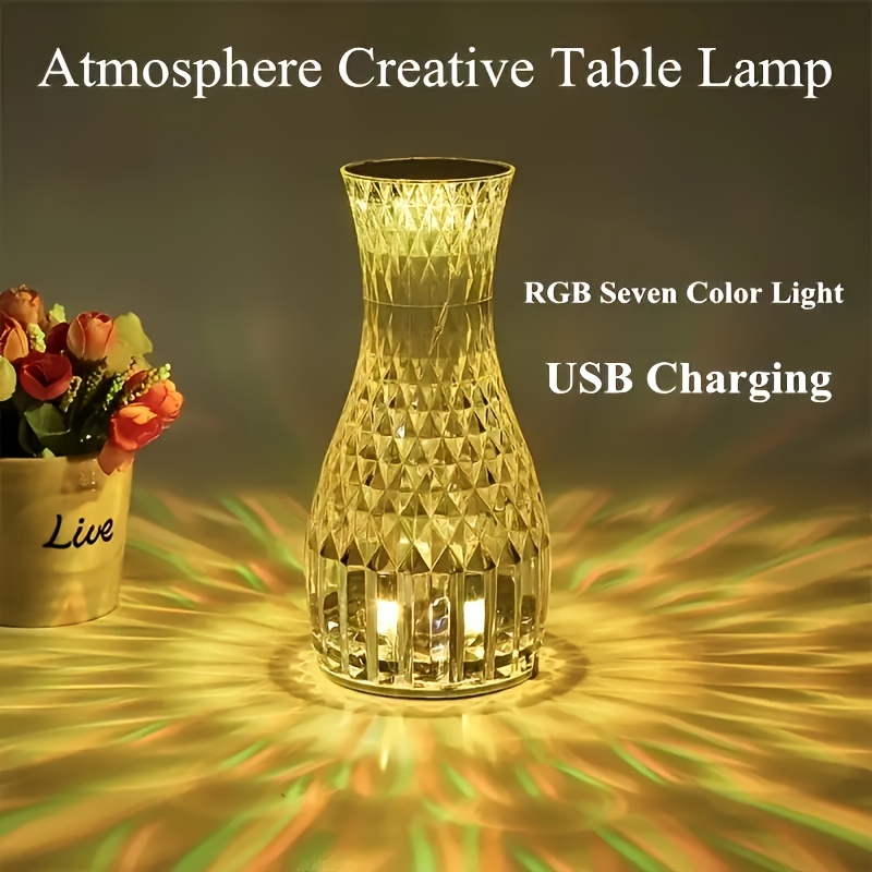 1 Lampe De Table Tactile En Cristal Rose RVB 16 Couleurs - Temu France
