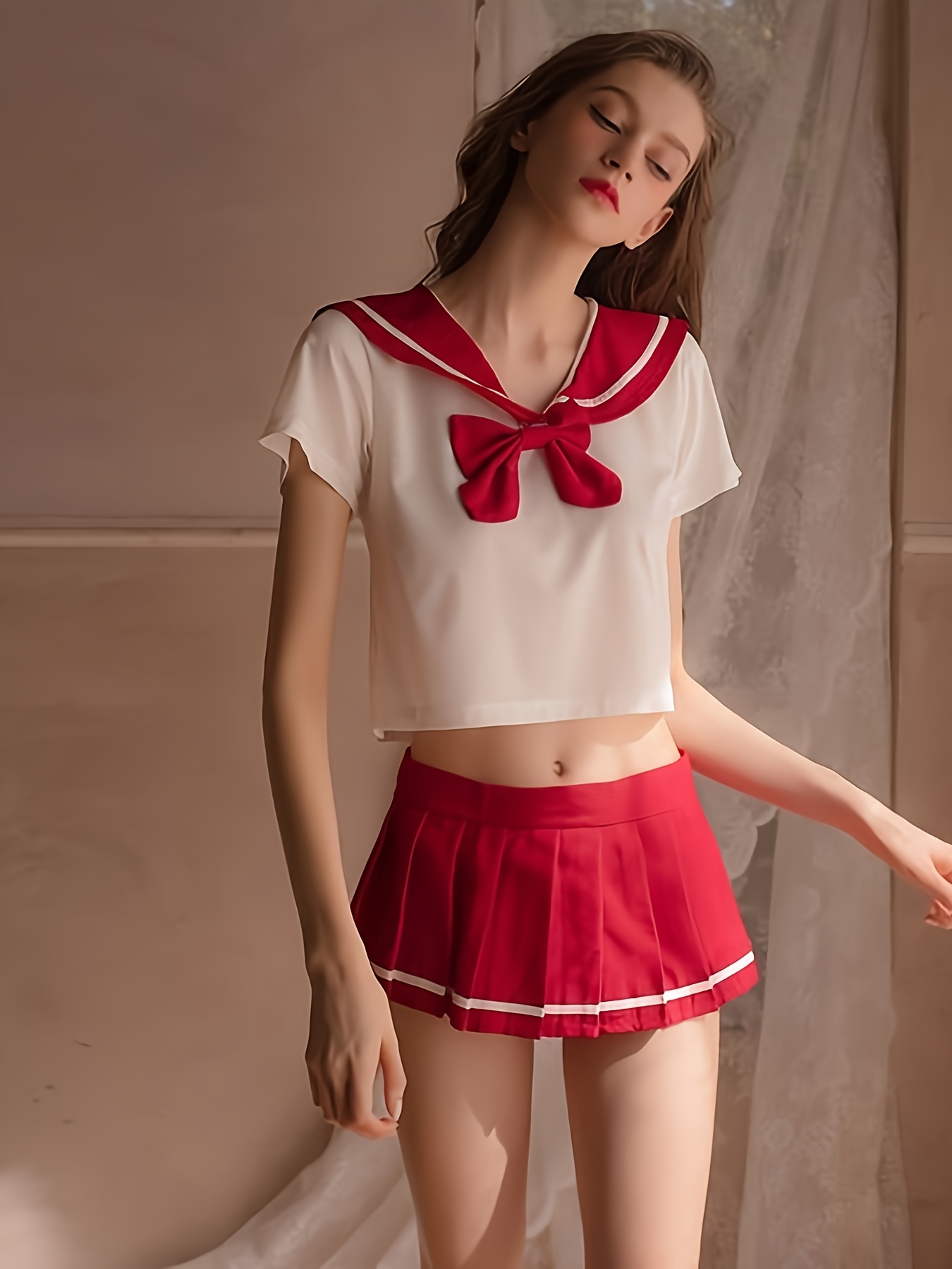 Naughty Preppy Cosplay Costume Colorblock Short Sleeve Top - Temu  Philippines