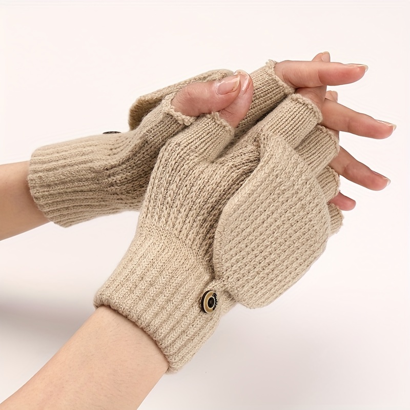 Guantes de punto sin dedos para hombre y mujer, guantes elásticos cálidos  de medio dedo, a