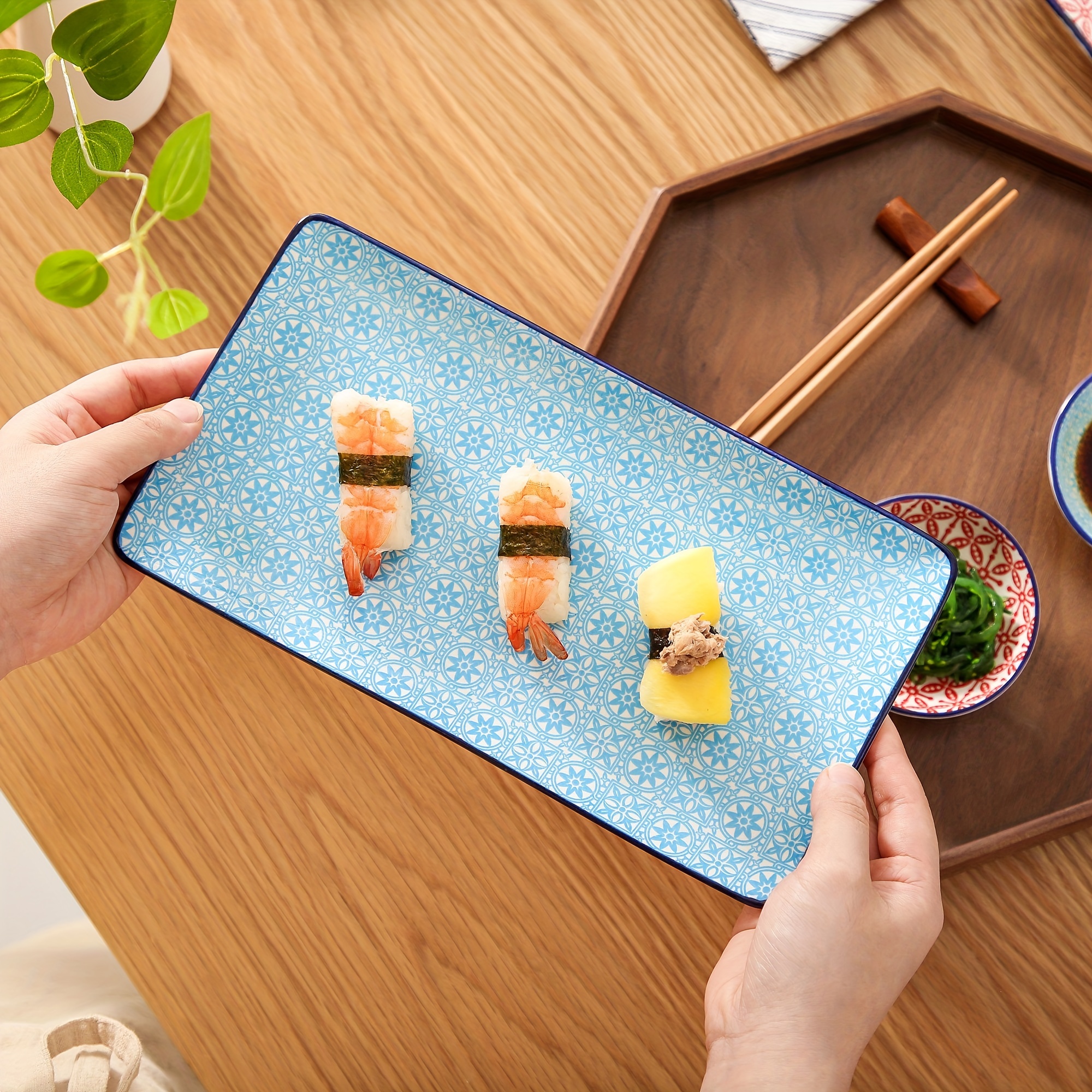 Sushi Set Porcelain Japanese Style Hand painted Blue Red 2 - Temu