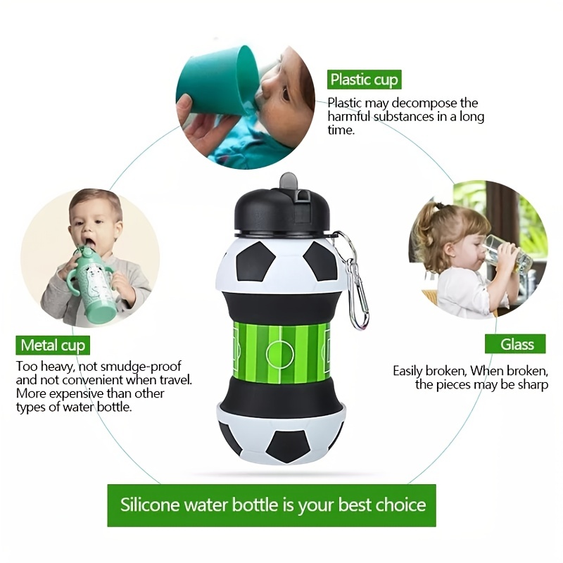 550ml Foldable Football Kids Water Bottles Portable Sports Water Bottle  Football Soccer Ball Shaped Water Bottl Silicone Cup 
