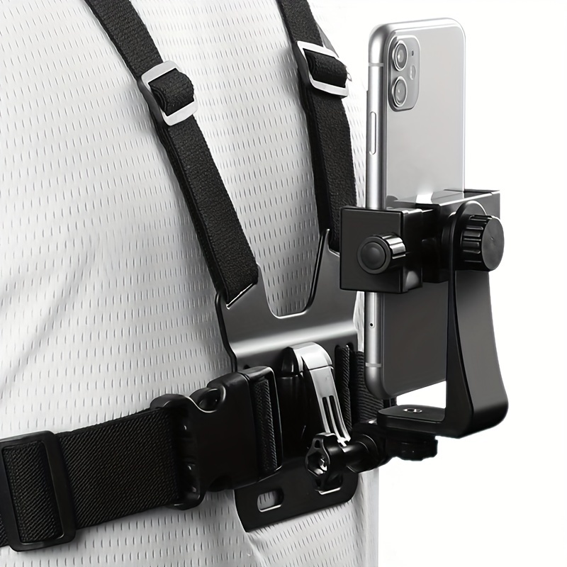Soporte de arnés de pecho, correa de pecho ajustable para cámara de acción,  soporte de cuerpo con soporte de clip para teléfono celular, compatible