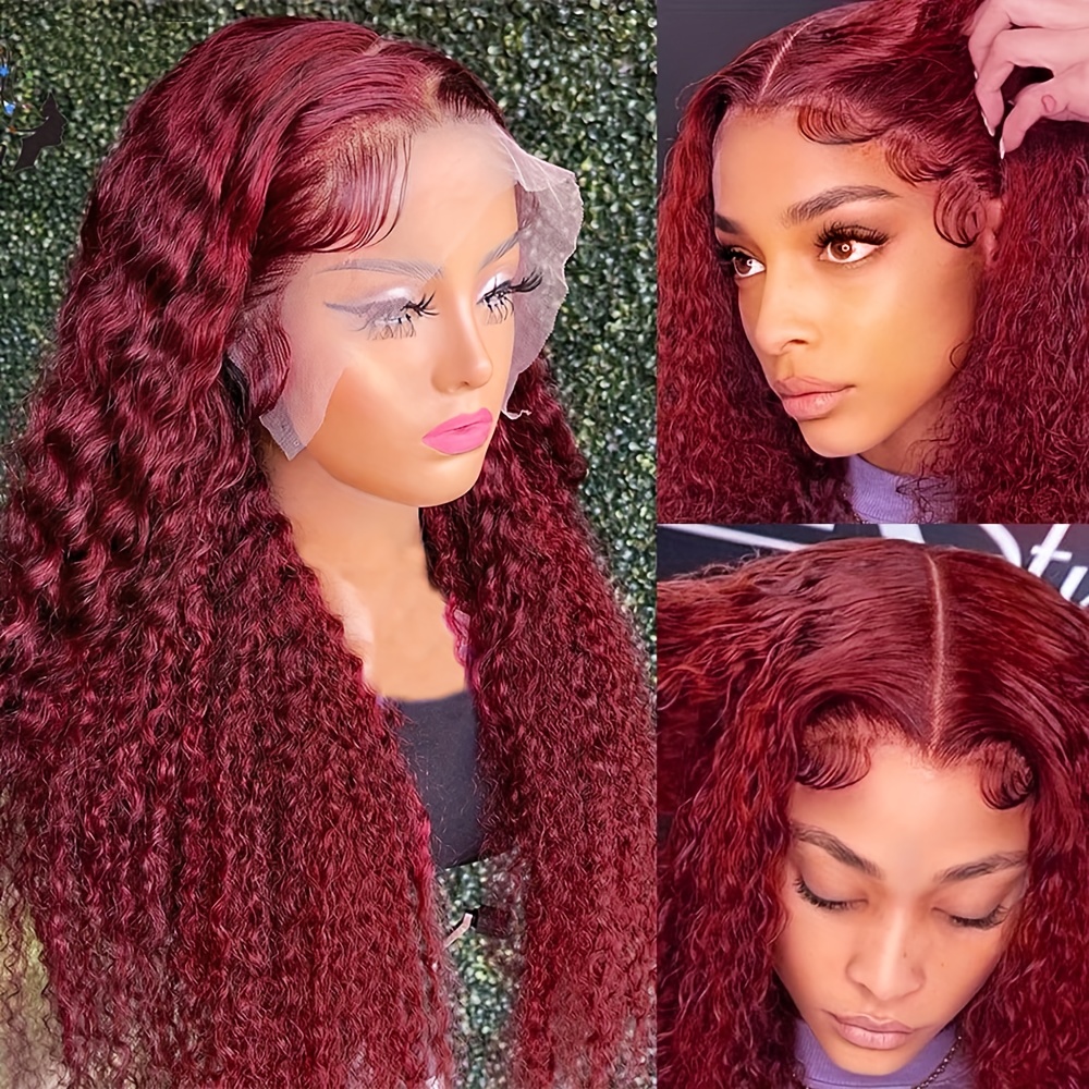 99j Burgundy Lace Front Human Hair Wigs Deep Wave Frontal - Temu