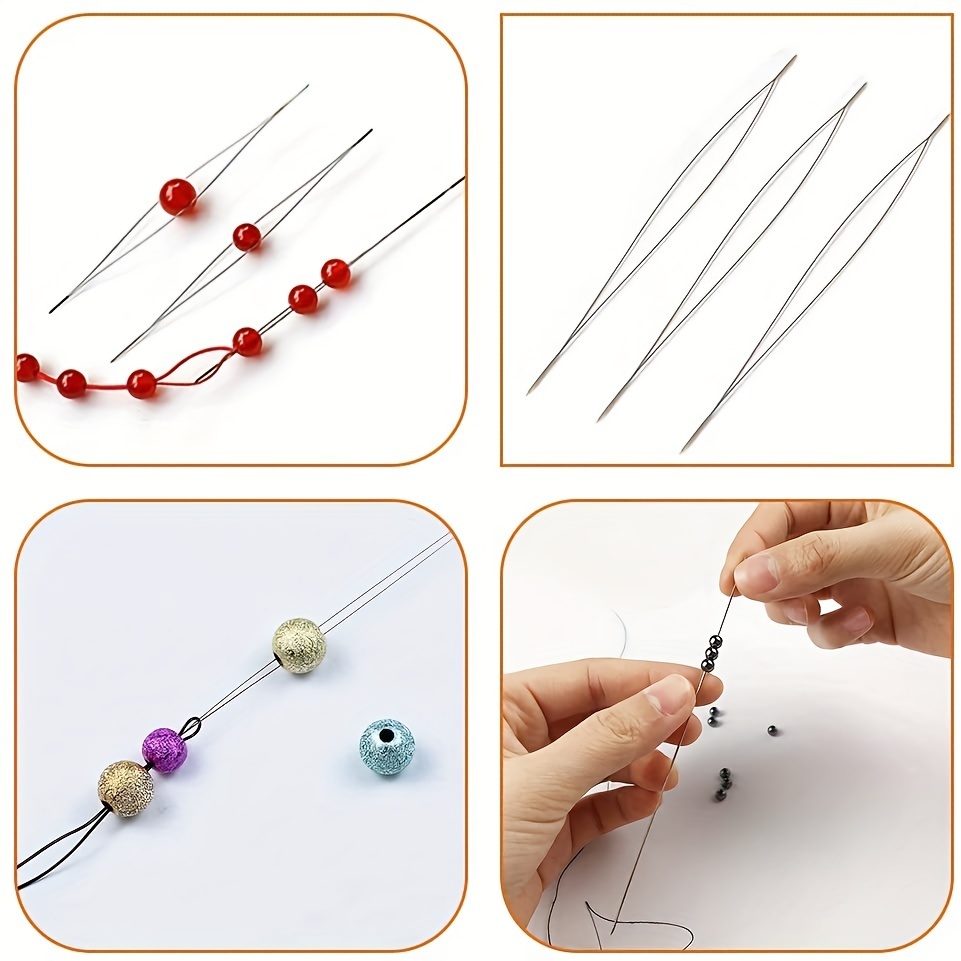 2pcs/Set Stainless Steel Bead Stopper & White Handled Beading Needle For Jewelry  Making, Suitable For Diy Lovers