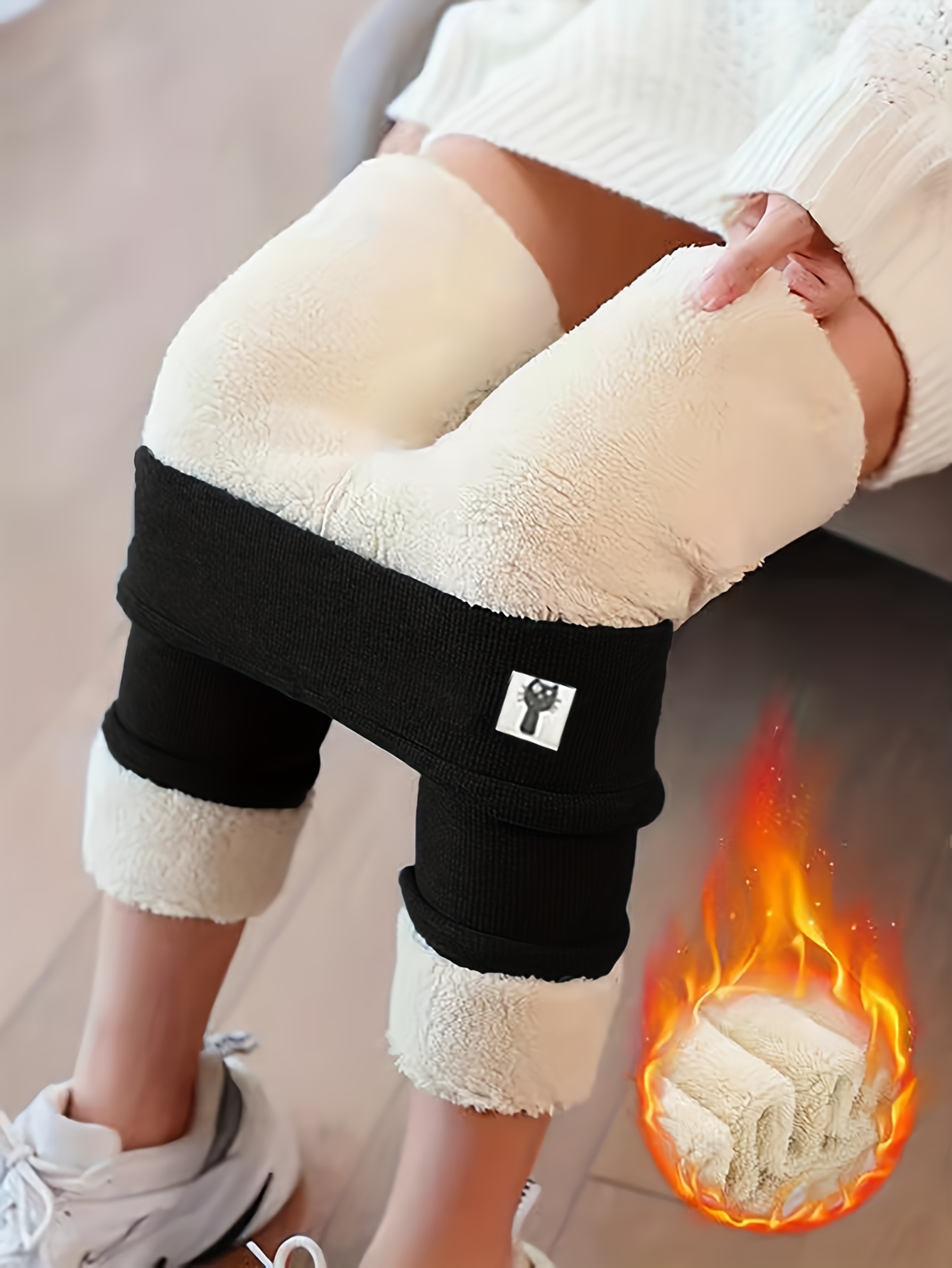 2pcs Women Winter Thermal Thick Fleece Lined Leggings Warm Elastic Trouser  Pants