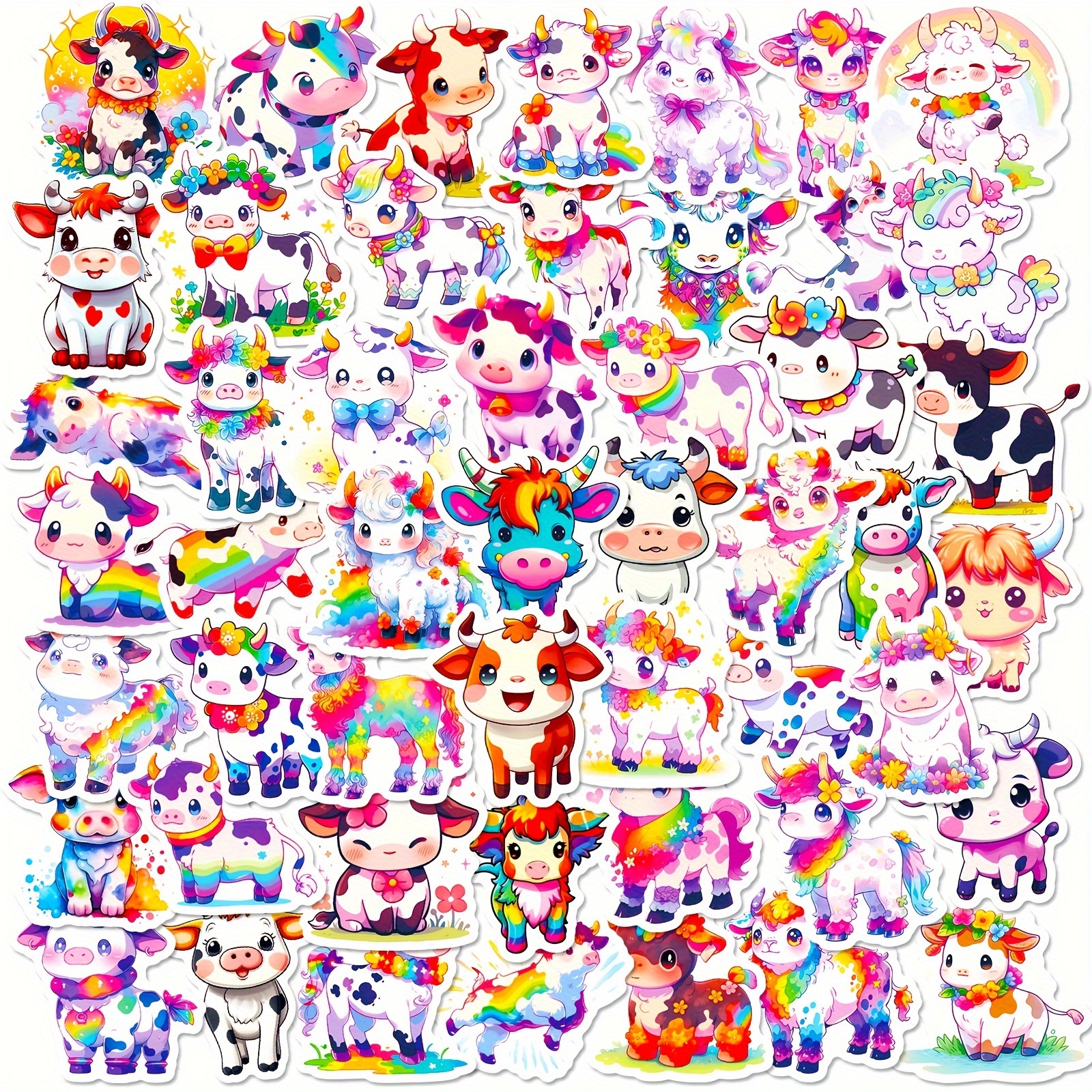 Cute Rainbow Cow Stickers Cartoon Graffiti Decoration - Temu