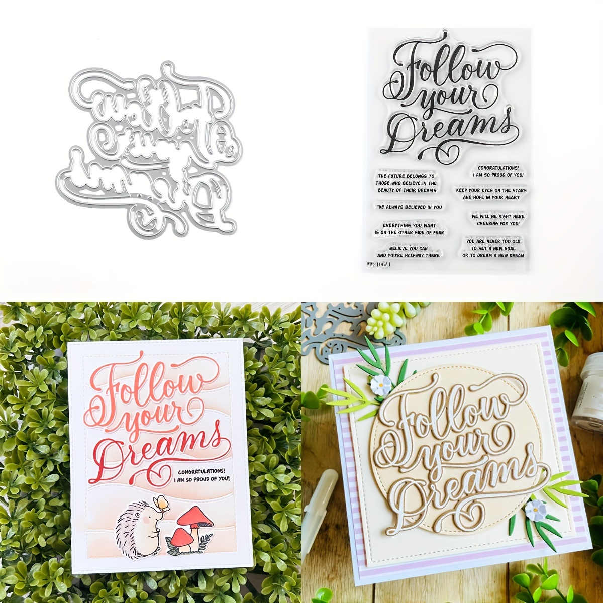 Follow your dreams Clear Stamps And Cutting Dies Set DIY Scrapbooking  Decoration Paper Card Making Die Cuts Sets Album Art Crafts Templates  Stencils