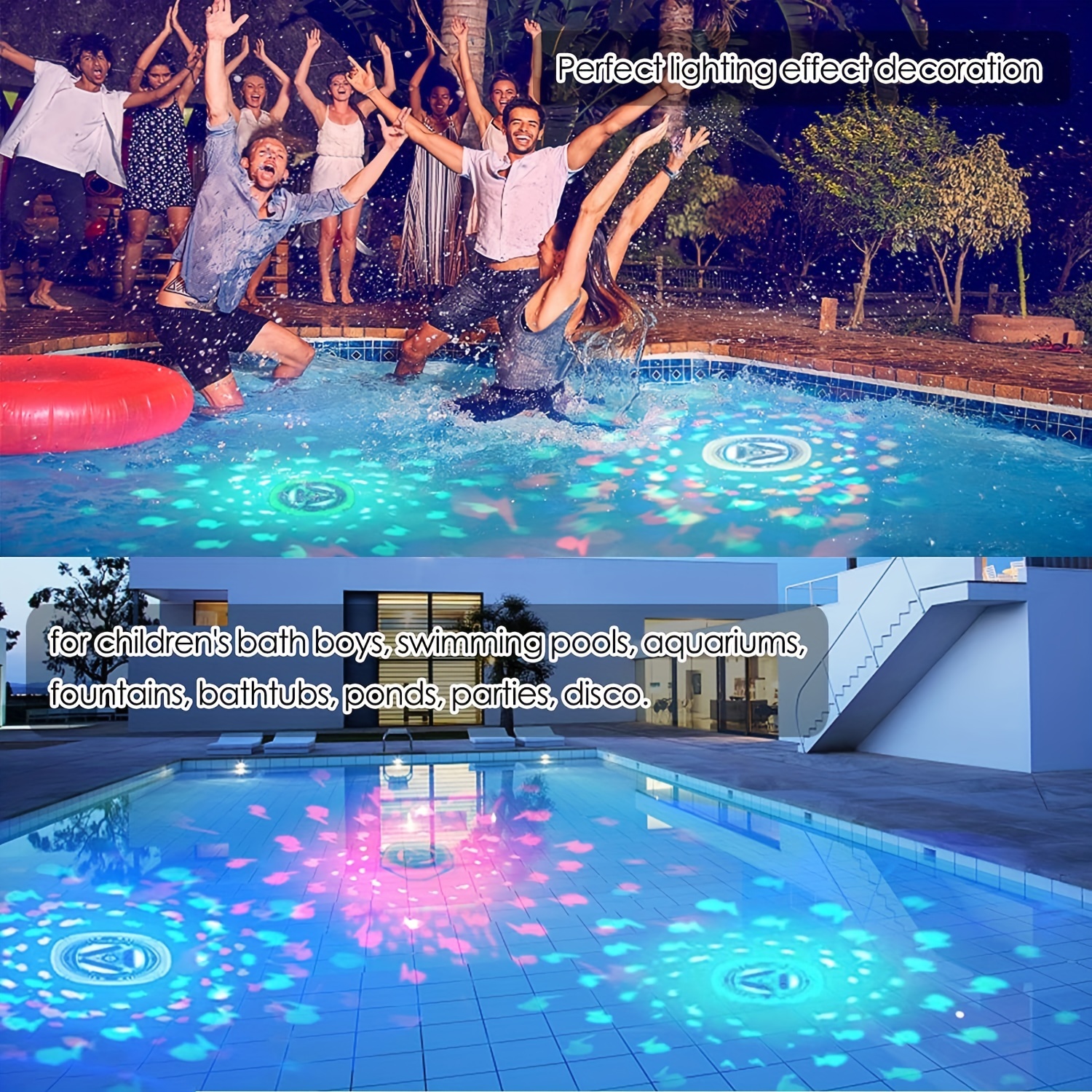 LATIOBRO Lumières LED flottantes pour piscine, 8 modes d'éclairage, lumière  étanche, lumières de baignoire en piscine colorées pour piscine, bain, fête  : : Outils et Bricolage