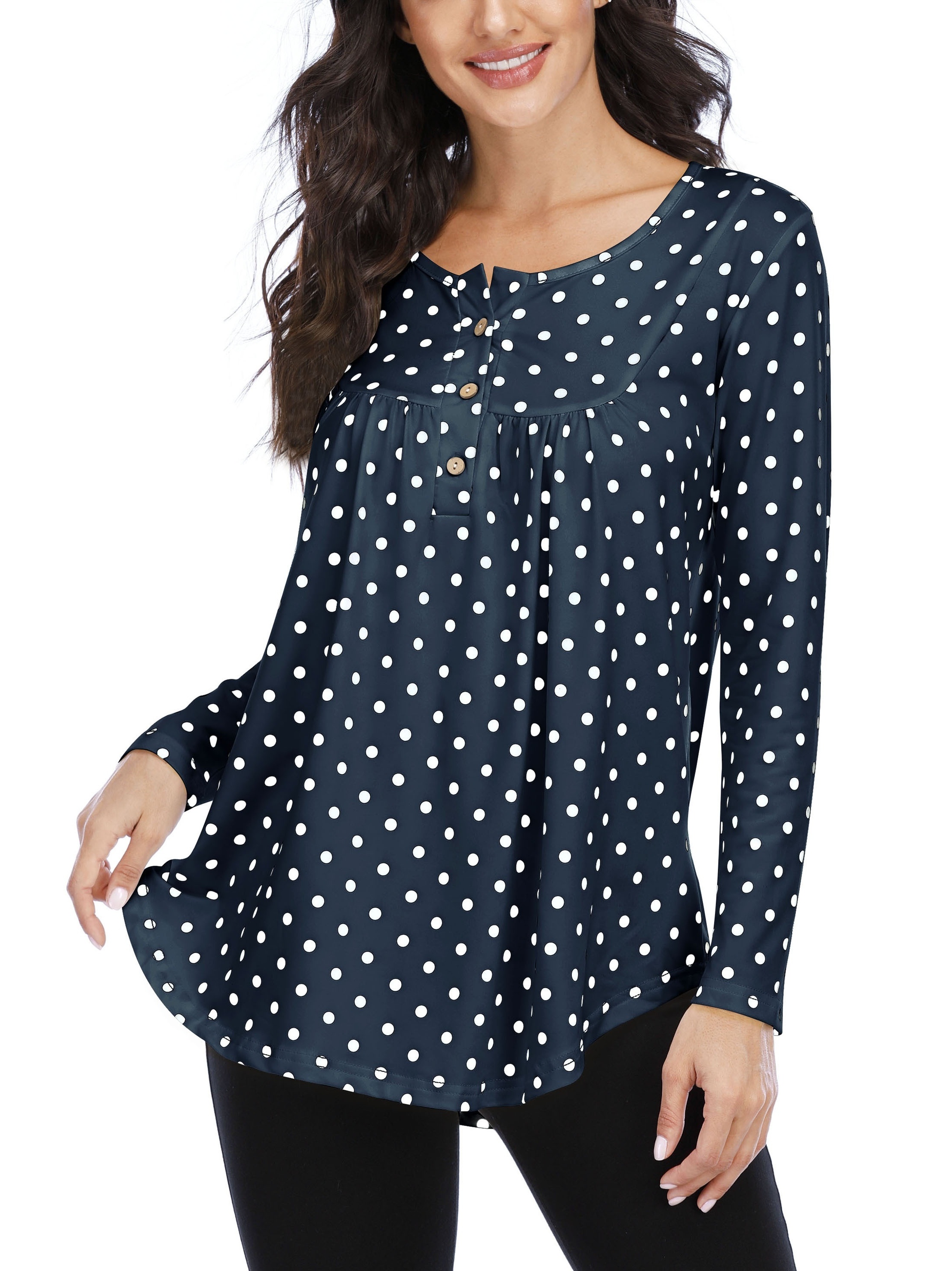 Polka Dot Print Crew Neck Blouse, Vintage Long Sleeve Top For Spring  Fall, Women's Clothing