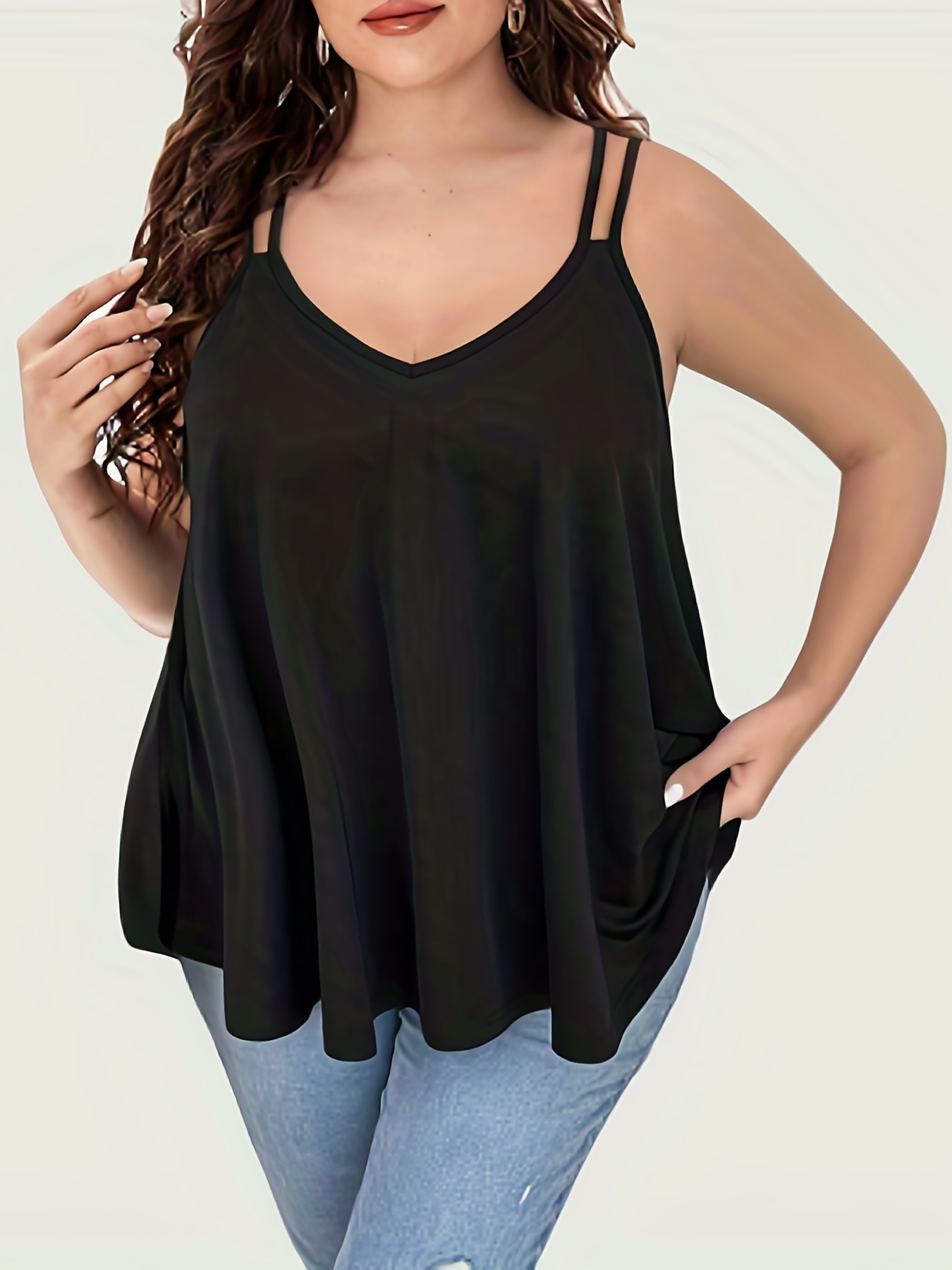 Women's Plus Size Camisole Tank Top Loose Fit V Neck Double Spaghetti Strap  Top