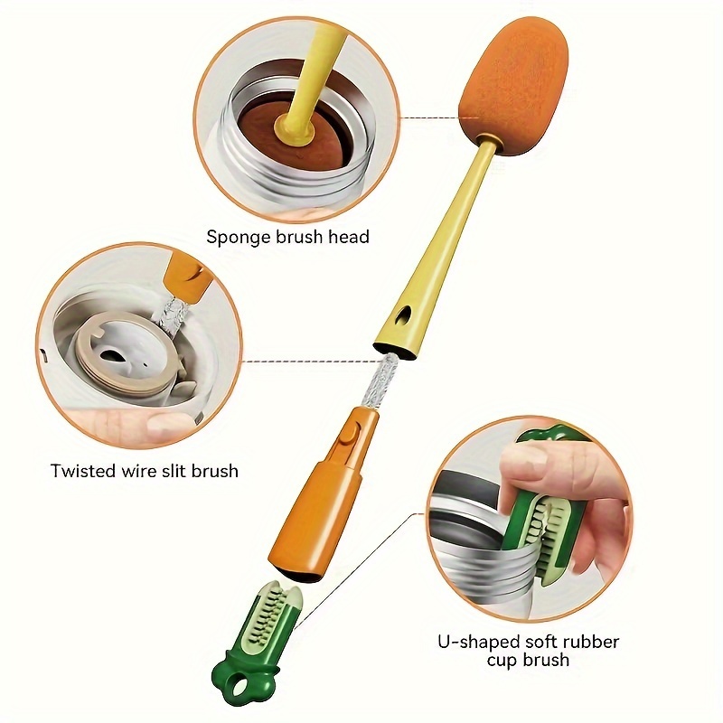 3-in-1 Multifunctional Cup Brush, Multifunctional Cleaning Brush in Carrot  Shape, Sponge Brush Long Handle Bottle Cleaner Brush for Baby Bottle