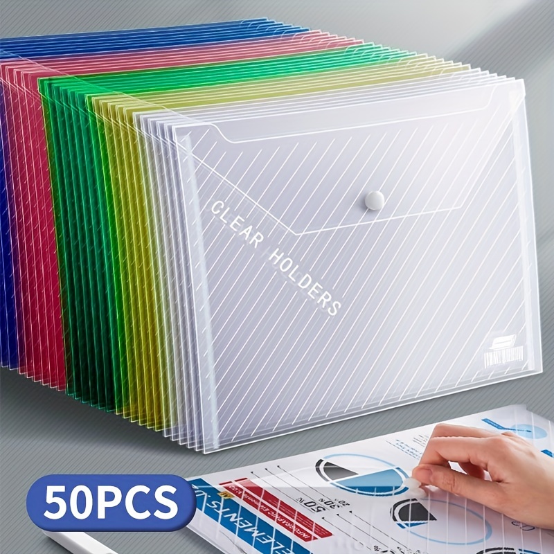 

50-piece Classic A4 File Folders With Secure Button Closure, Waterproof Office & School Document Organizer