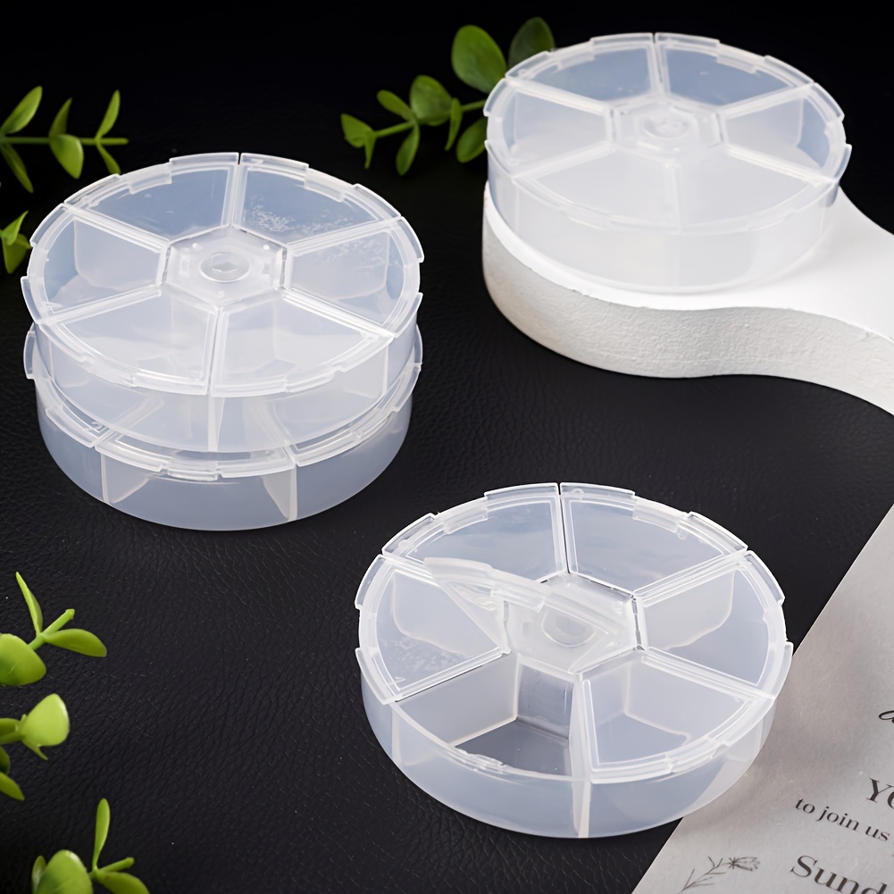 4Pcs Clear Bead Storage Containers, 7 Compartment Round Jewelry