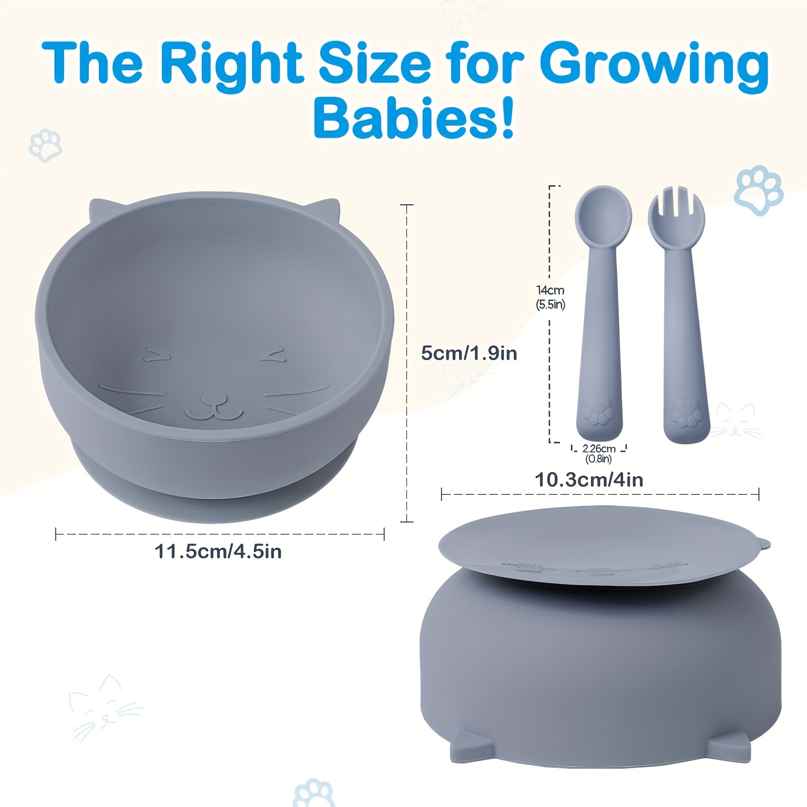 TYRY.HU 7 Piece Silicone Baby Feeding Set-Plate & Bowl & Bib & Cup &  Utensils (CAT Series)