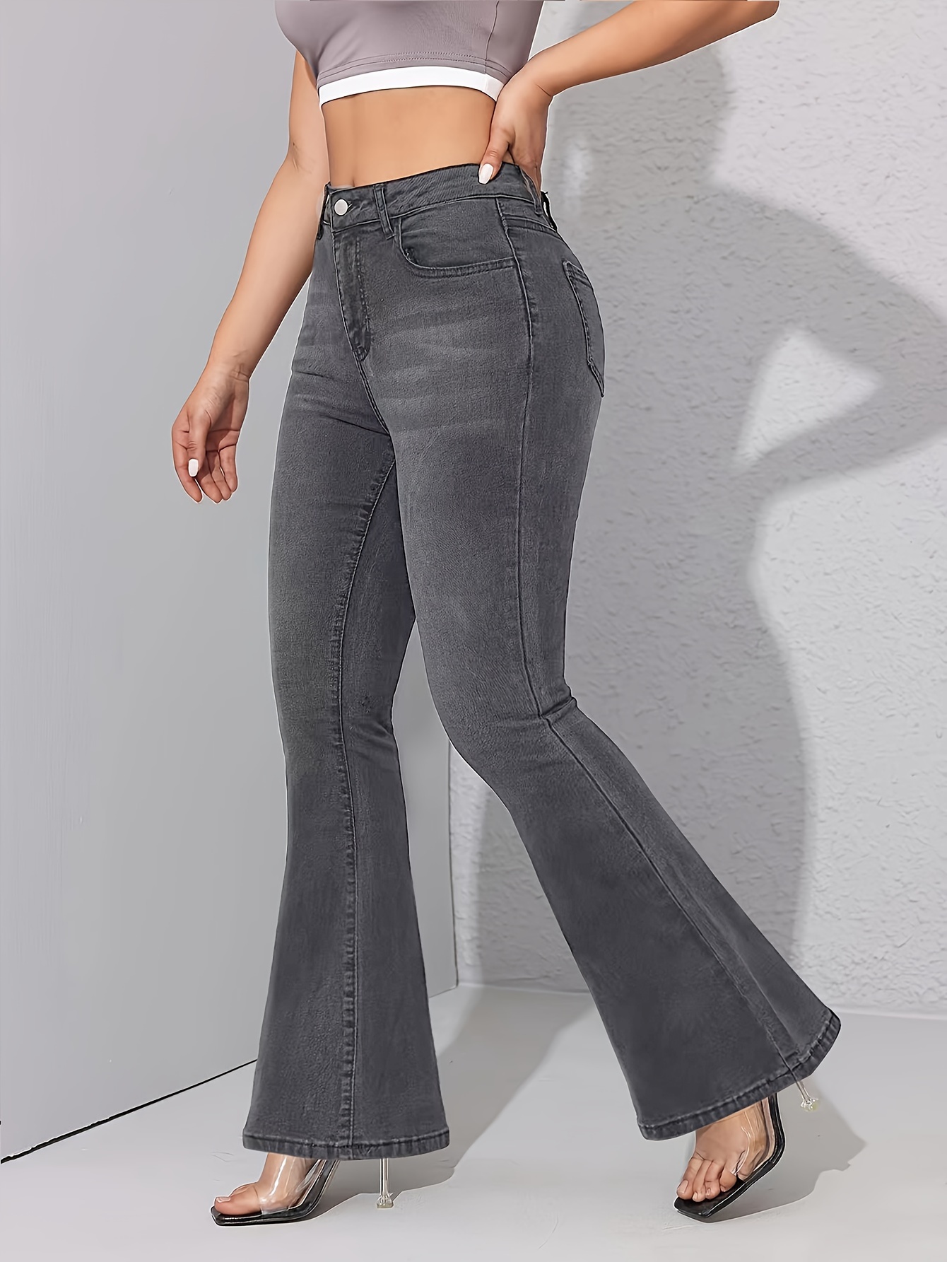 High Waist Casual Flare Jeans Bell Bottom Slim Fit Slant - Temu