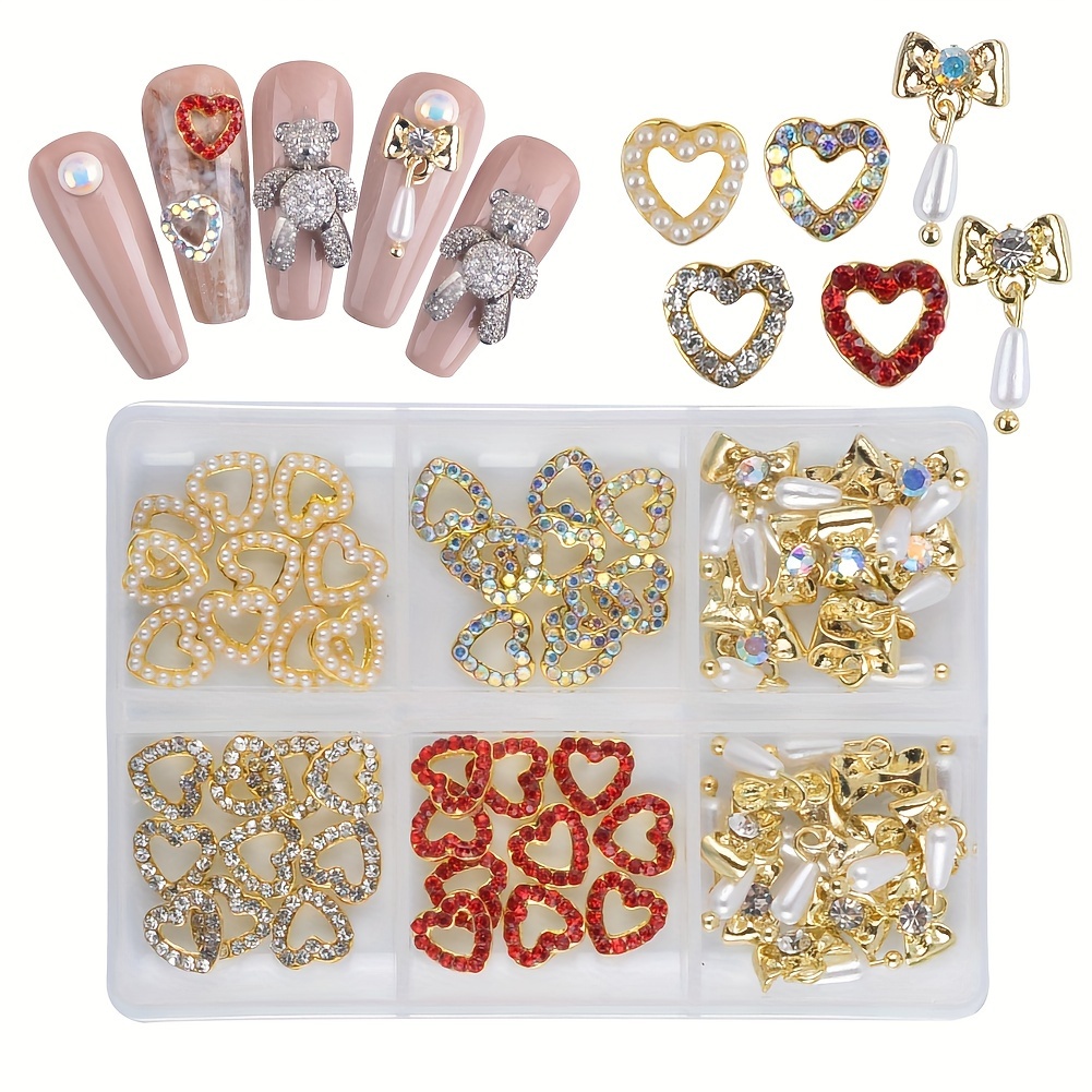 6 Grids/box,heart Nail Charms For Valentine Day Nail Decorations, Multiple  Styles Love Heart Nail Art Rhinestones Jewels Alloy Charms Pendant Nail  Studs,girl Women Nail Art Accessories - Beauty & Health - Temu
