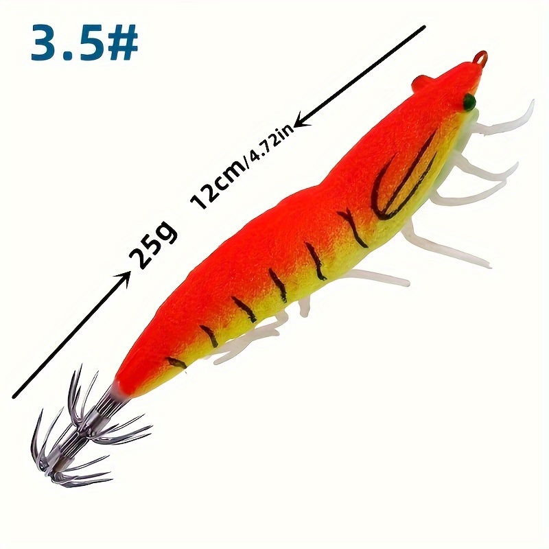 1pc Wooden Shrimp With Squid Hook, Luminous Squid Hook, Bionic Soft-footed  Fishing Lure