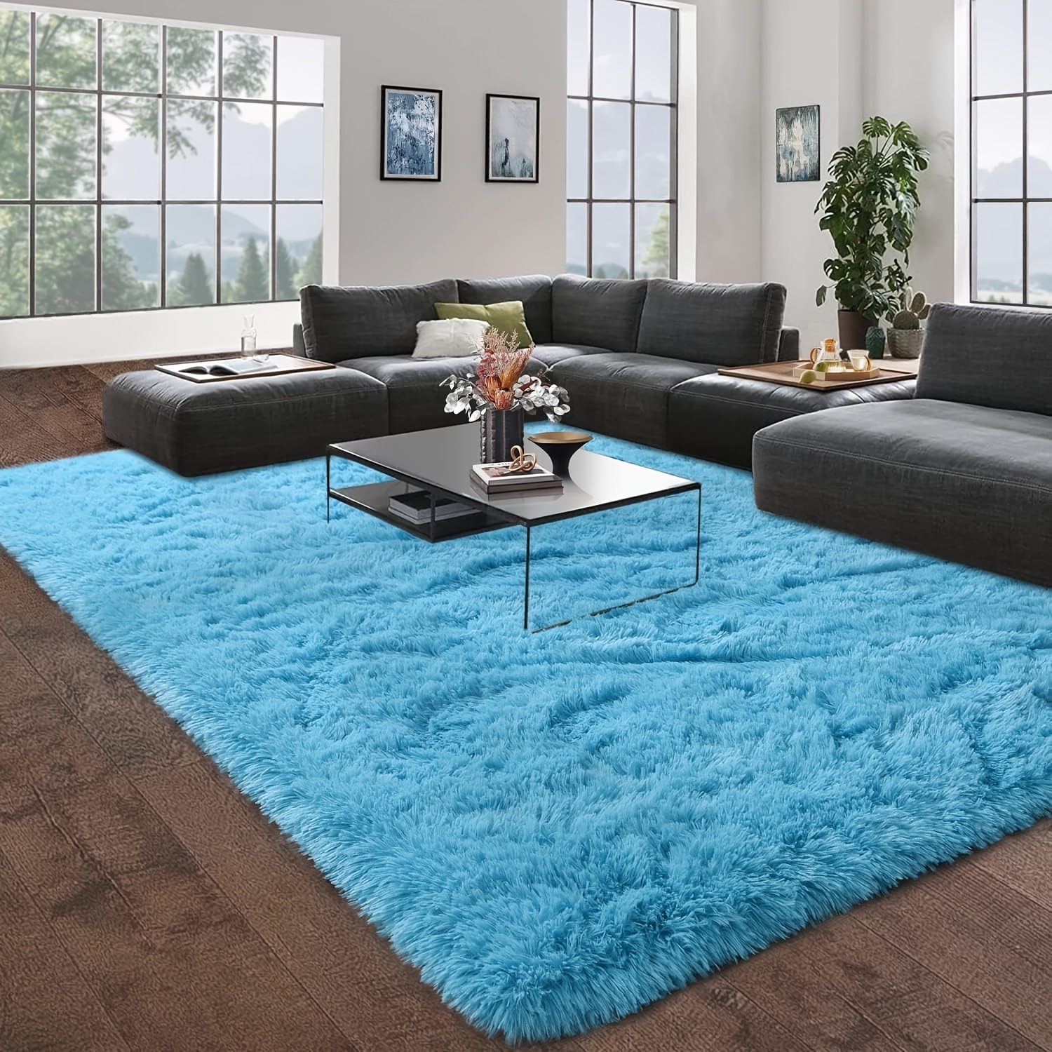 Bedroom Blue Soft Carpet Fluffy Carpet Mat Household Bedroom - Temu