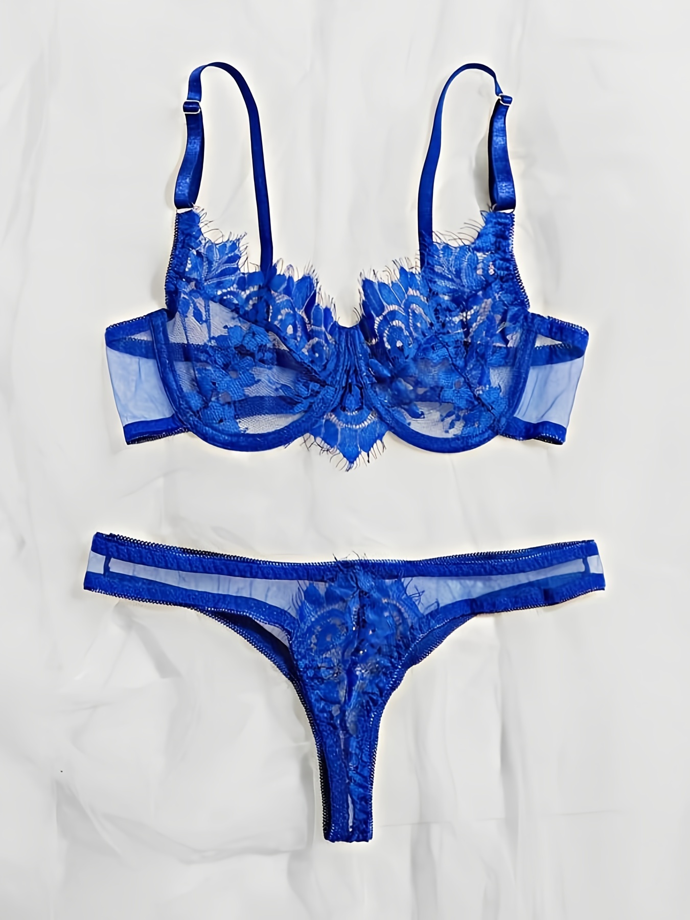Lace and Mesh Detail Cheeky Panty - Blue floral