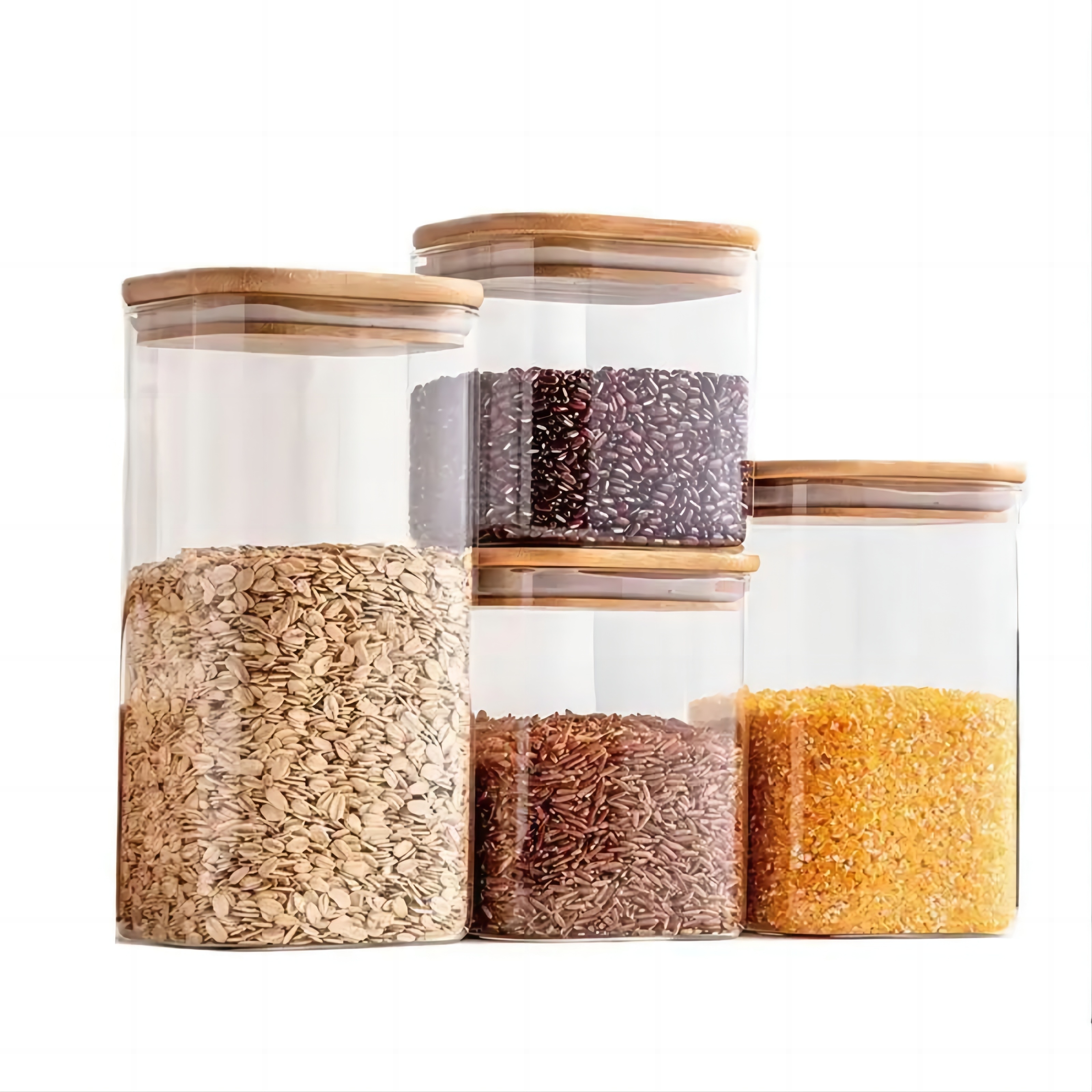 Airtight Glass Jars With Bamboo Spoons & Bamboo Lid, Glass Food Storage Jars,  Borosilicate Glass Canisters, Candy Jars With Lids, Clear Spice Jars,  Kitchen Gadgets, Kitchen Accessories - Temu